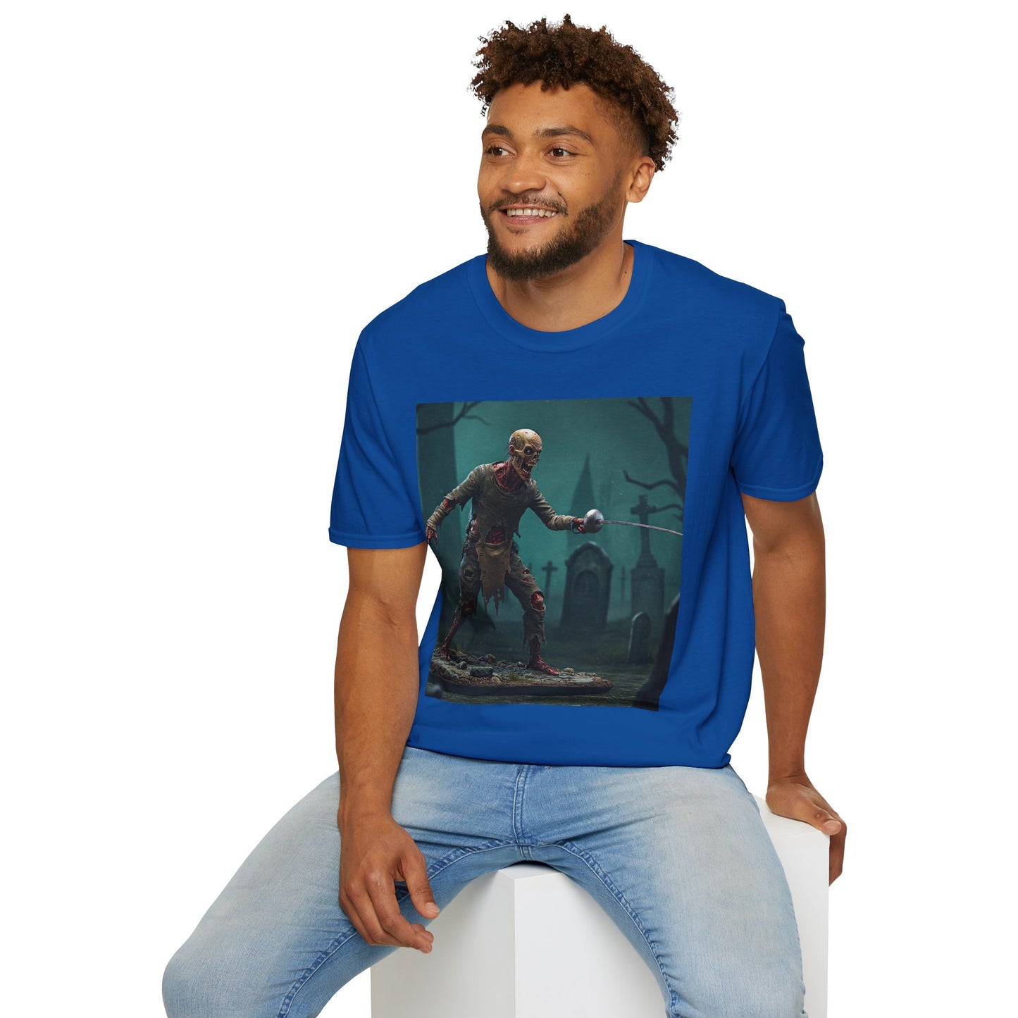 Zombie Swordsman Unisex Softstyle T-Shirt - Perfect for Halloween & Horror Fans