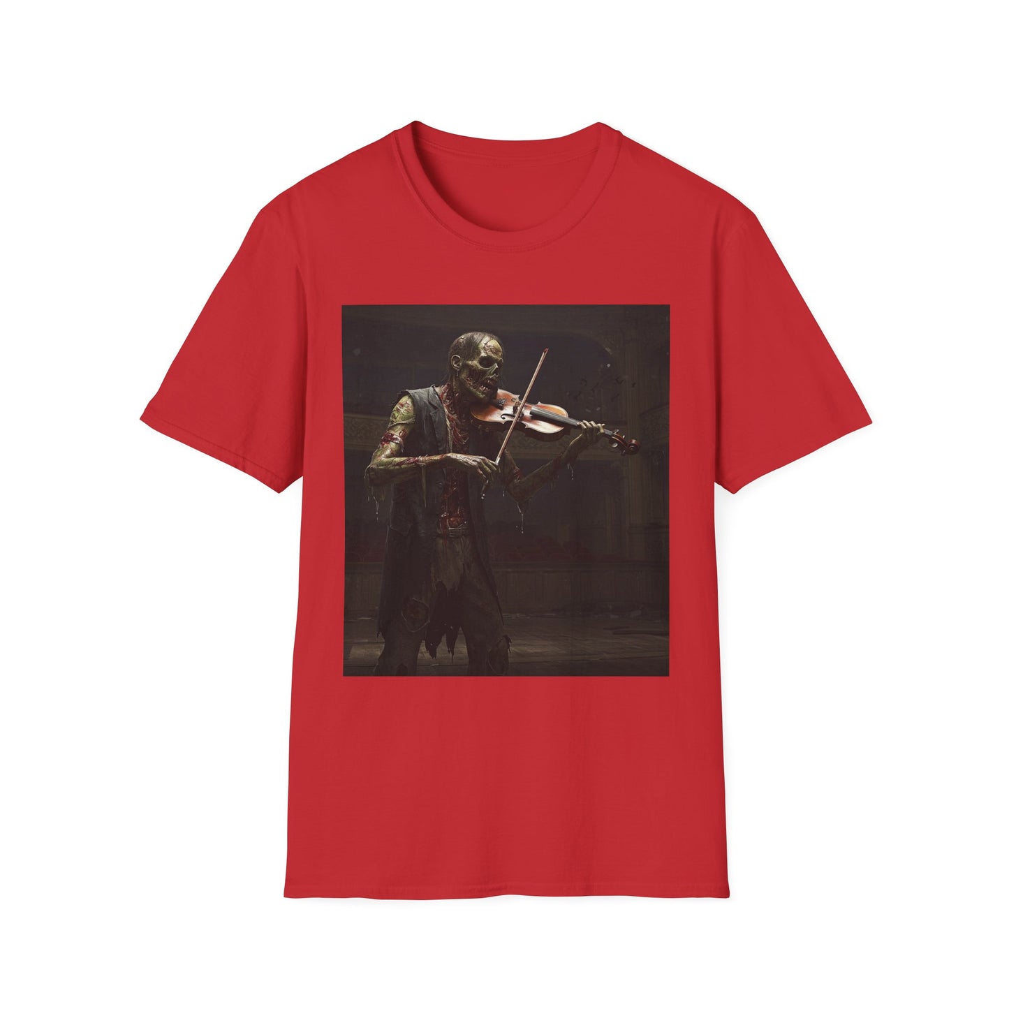 Vintage Zombie Violinist Apocalyptic Portrait Tee, bold, decaying zombie graphic