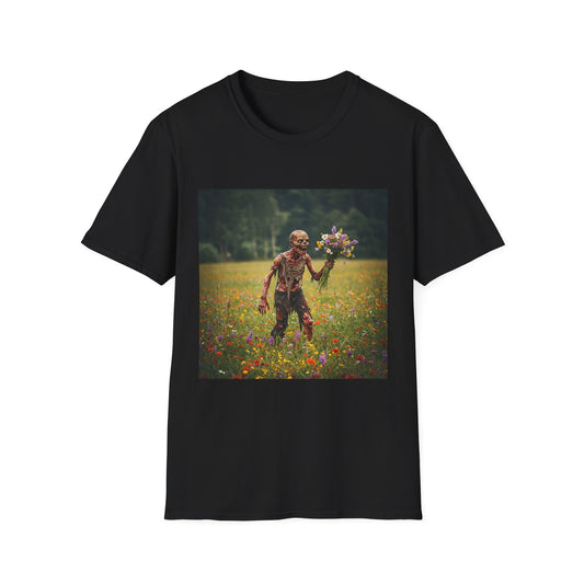 Zombie in Bloom Unisex Softstyle T-Shirt – Perfect for Halloween and Unique Gift Ideas