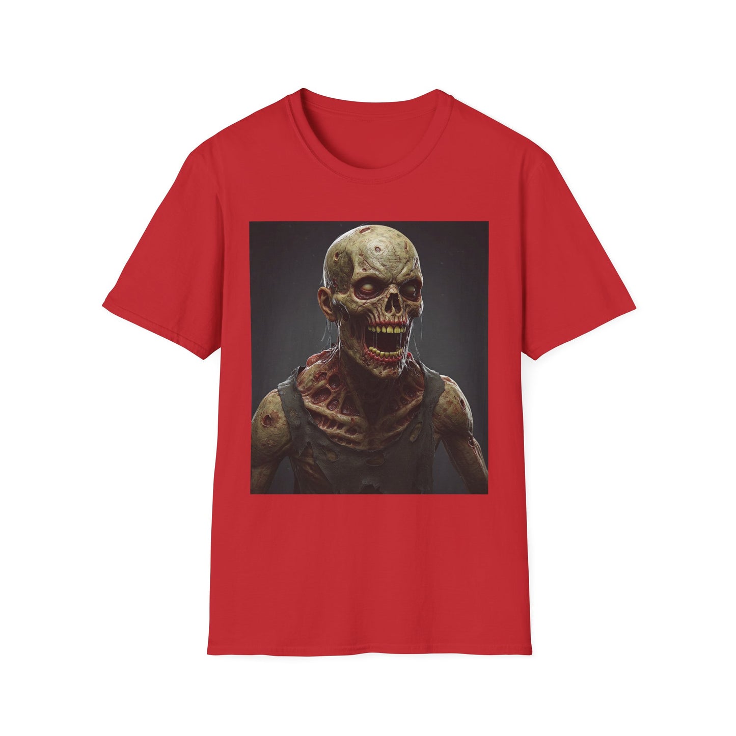 Unisex Softstyle T-Shirt with Creepy Zombie Graphic - Perfect for Halloween and Horror Fans