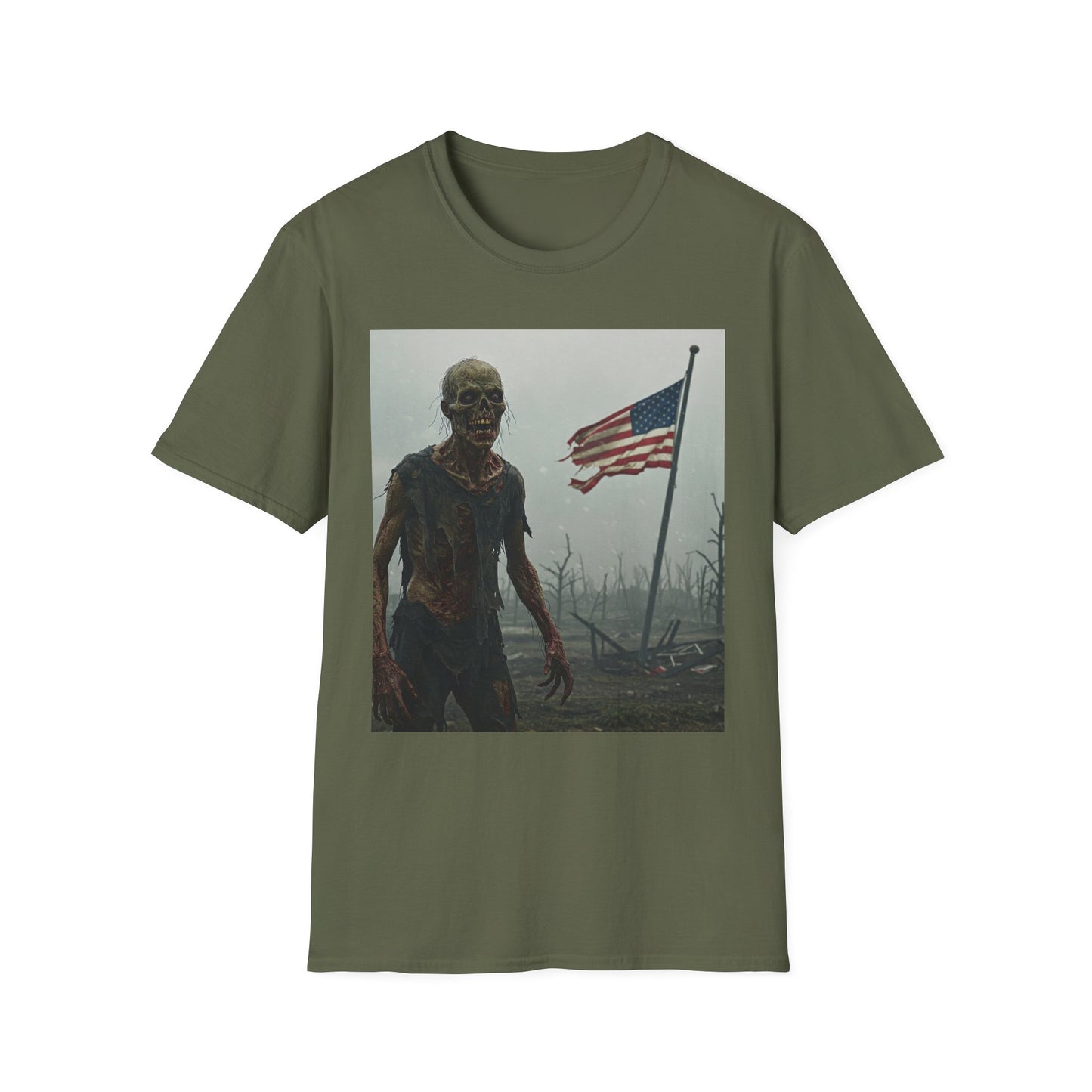 Patriot Zombie Apocalypse Apocalyptic Portrait Tee, bold, decaying zombie graphic