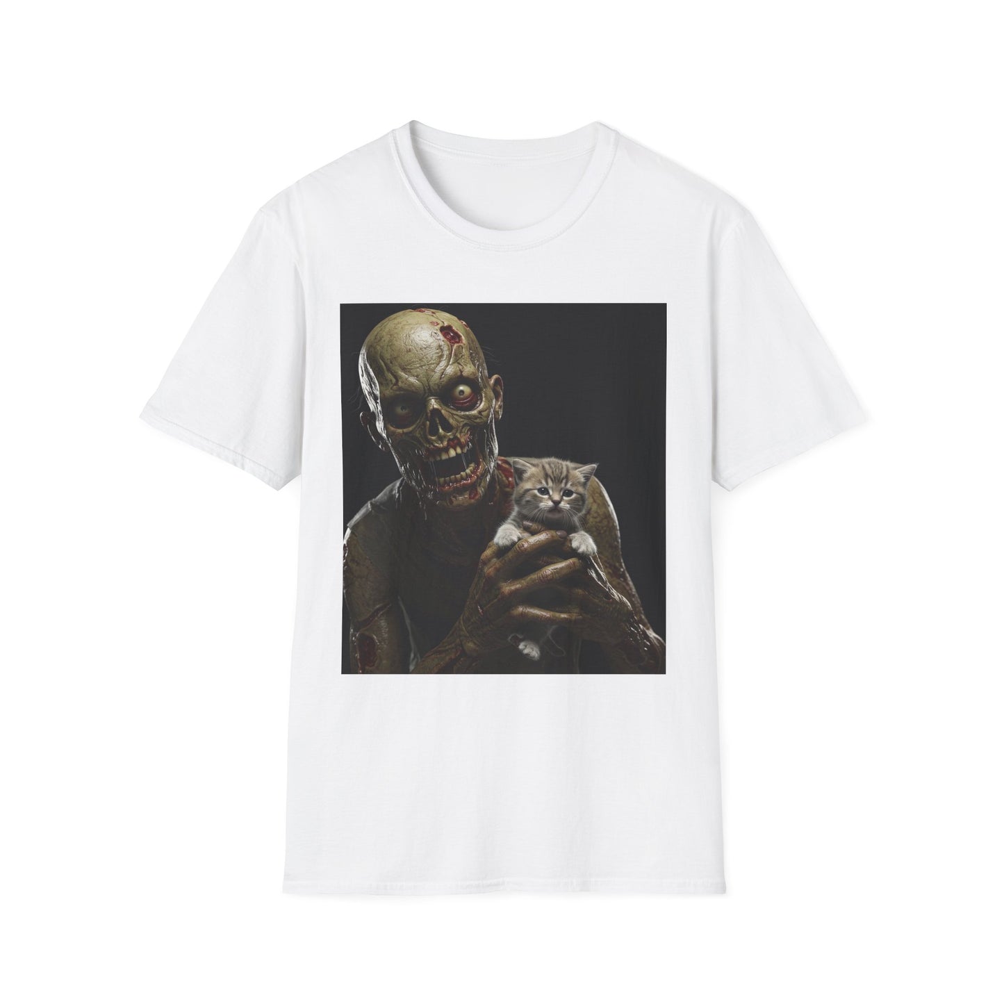 Cute Zombie Cat Apocalyptic Portrait Tee, bold, decaying zombie graphic