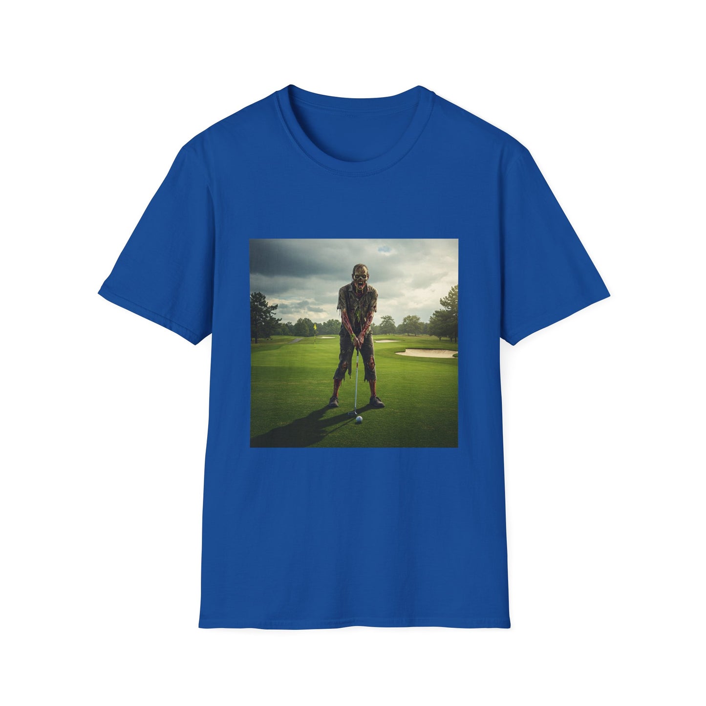 Inspirational Golf Swing Apocalyptic Portrait Tee, bold, decaying zombie graphic