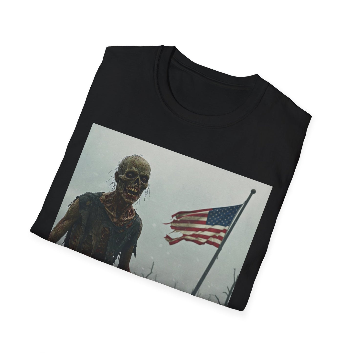 Patriot Zombie Apocalypse Apocalyptic Portrait Tee, bold, decaying zombie graphic