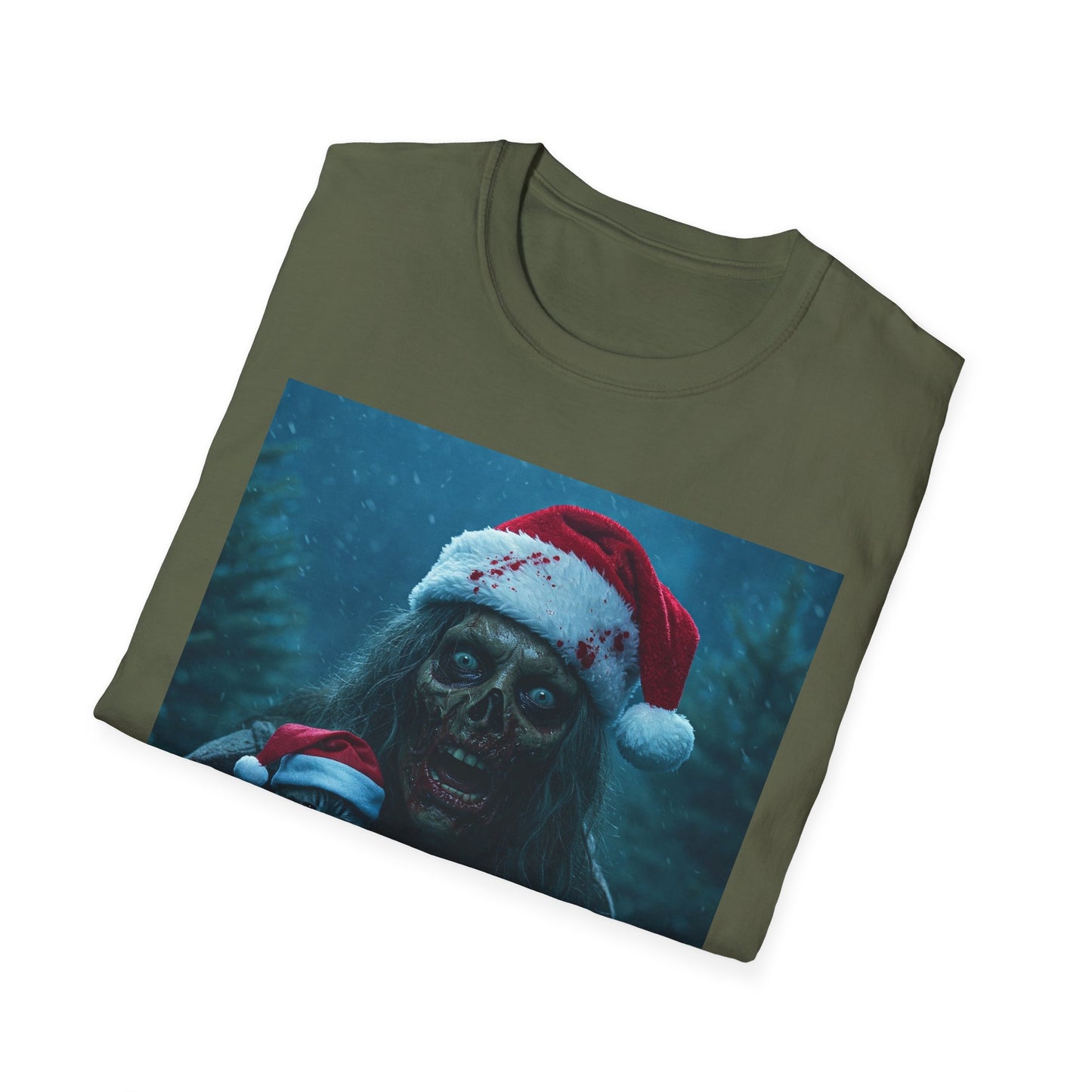 Spooky Christmas Apocalyptic Portrait Tee, bold, decaying zombie graphic cat