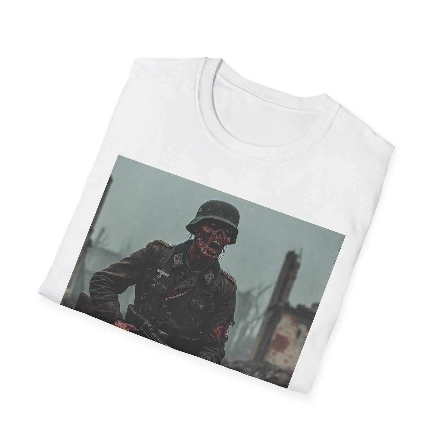 Vintage Soldier Apocalyptic Portrait Tee, bold, decaying zombie graphic