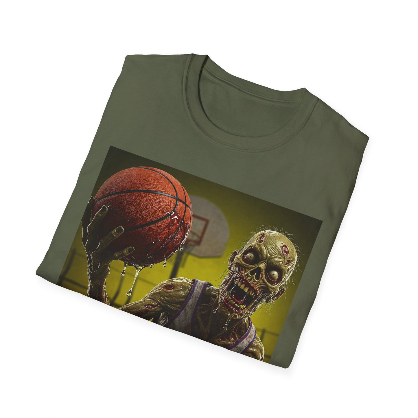 Zombie Basketball Apocalyptic Portrait Tee, bold, decaying zombie graphic