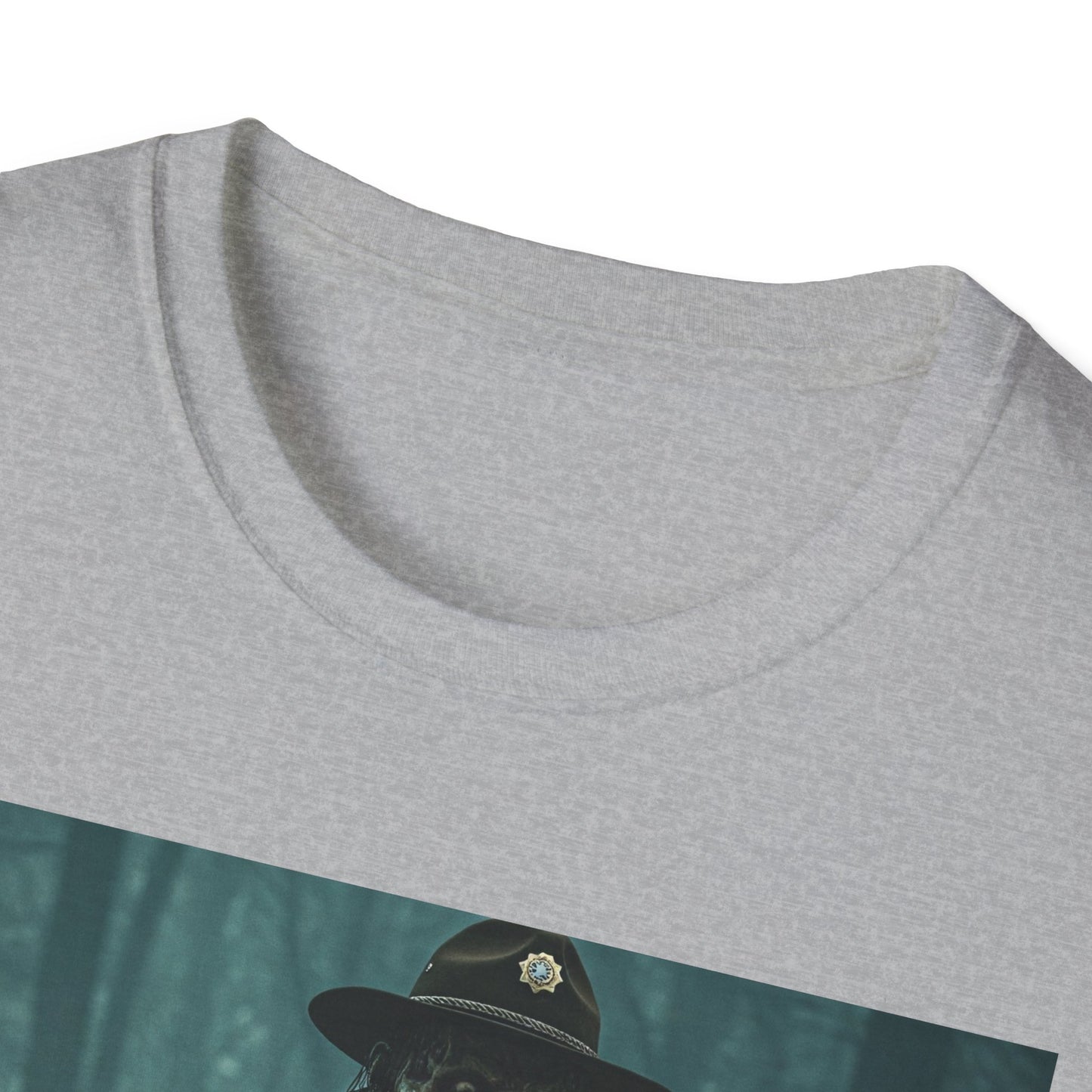 Creepy Forest Ranger Unisex Softstyle T-Shirt - Perfect for Halloween & Horror Fans