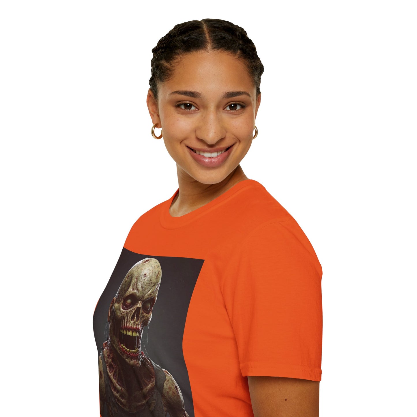 Unisex Softstyle T-Shirt with Creepy Zombie Graphic - Perfect for Halloween and Horror Fans