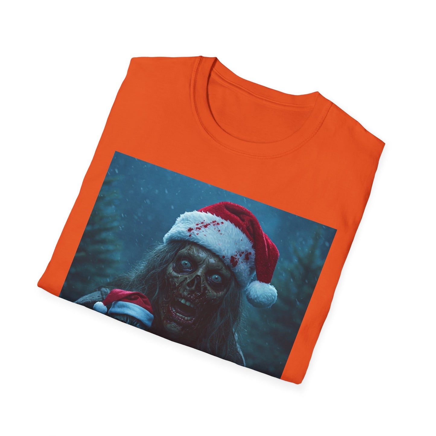 Spooky Christmas Apocalyptic Portrait Tee, bold, decaying zombie graphic cat