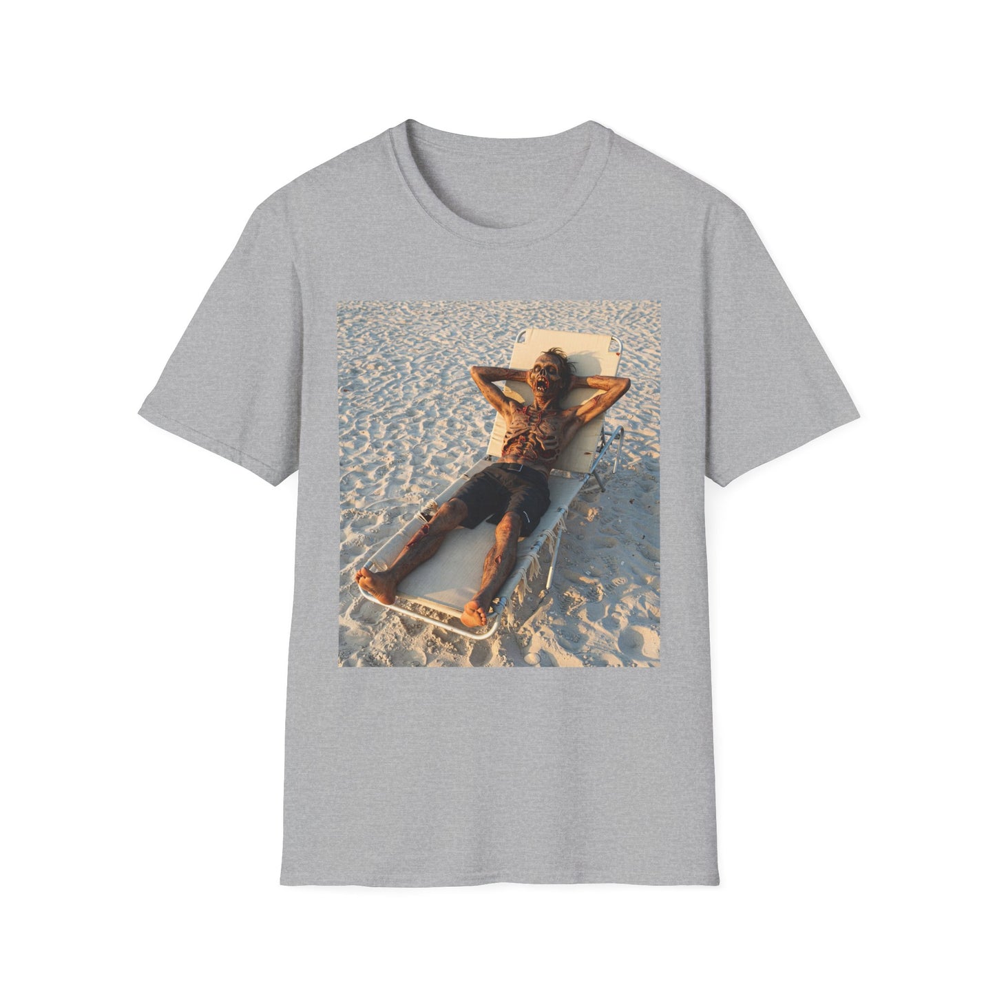 Relaxing Beach Apocalyptic Portrait Tee, bold, decaying zombie graphic