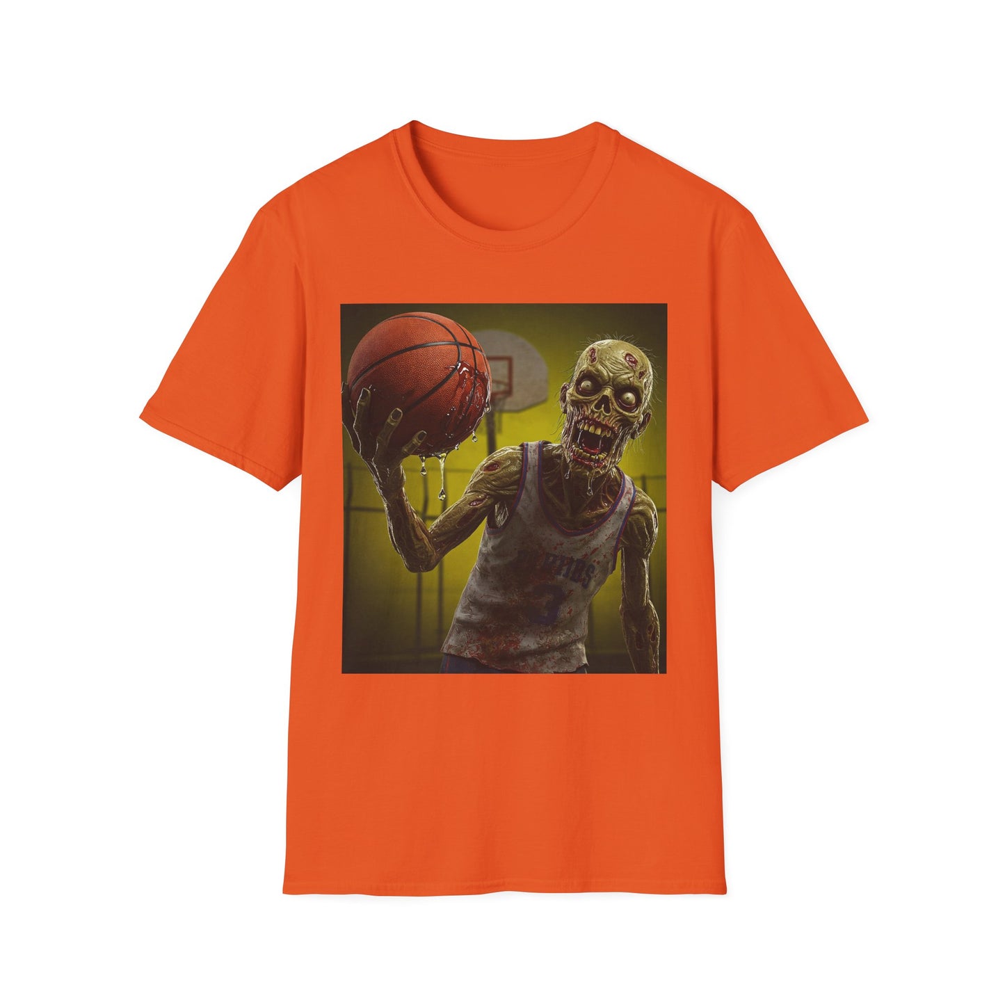 Zombie Basketball Apocalyptic Portrait Tee, bold, decaying zombie graphic