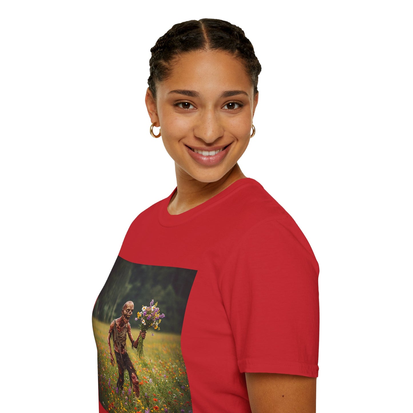 Zombie in Bloom Unisex Softstyle T-Shirt – Perfect for Halloween and Unique Gift Ideas