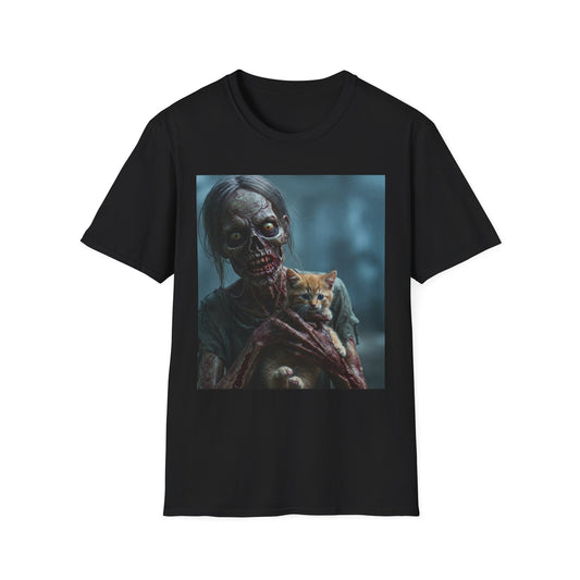 Zombie Cat Lover Apocalyptic Portrait Tee, bold, decaying zombie graphic