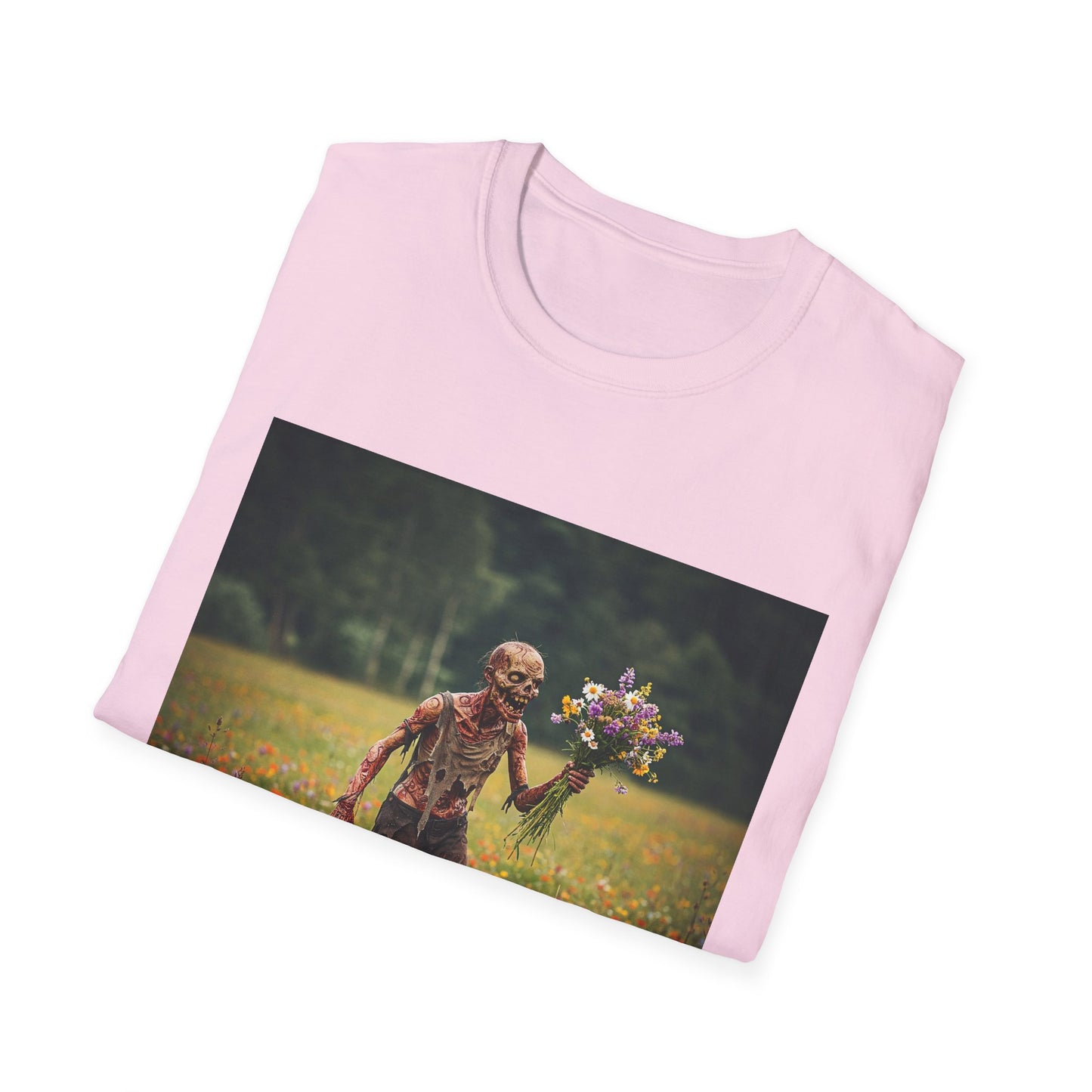 Zombie in Bloom Unisex Softstyle T-Shirt – Perfect for Halloween and Unique Gift Ideas