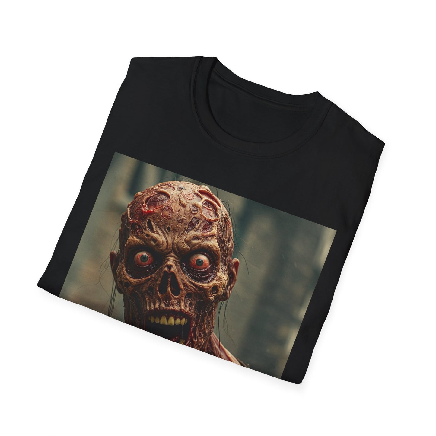 Creepy Zombie Unisex Softstyle T-Shirt for Halloween Horror Fans