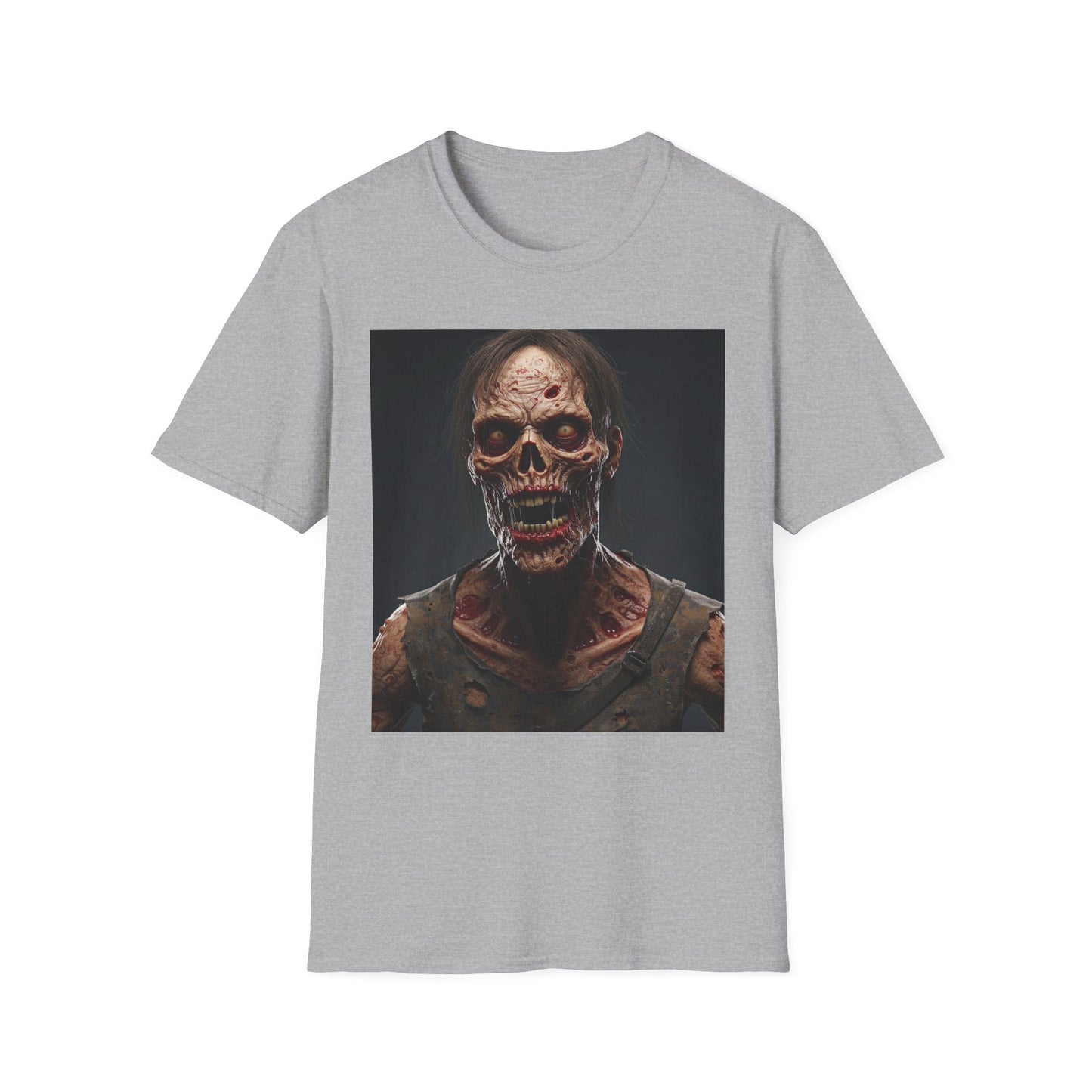 Terrifying Zombie Apocalyptic Portrait Tee, bold, decaying zombie graphic