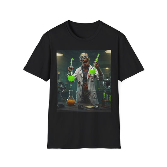 Zombie Scientist Apocalyptic Portrait Tee, bold, decaying zombie graphic