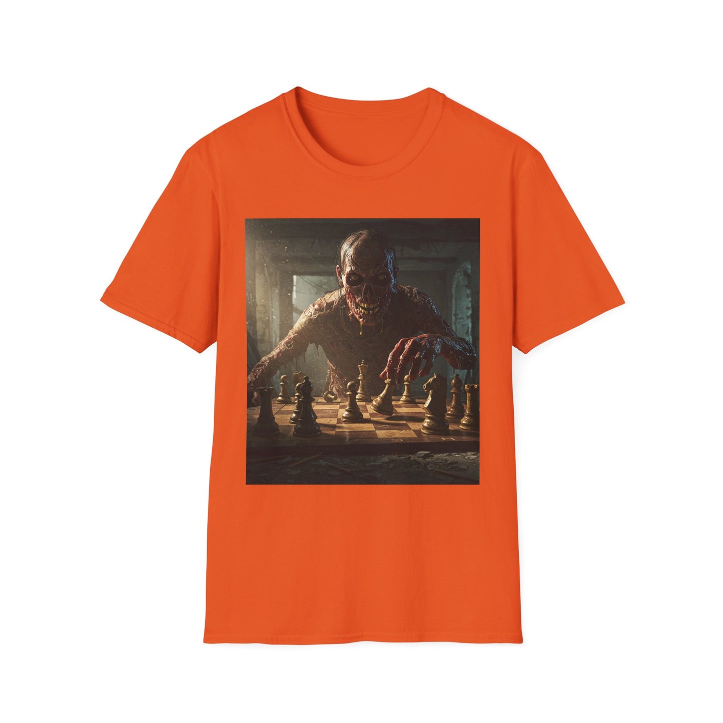 Zombie Chess Apocalyptic Portrait Tee, bold, decaying zombie graphic