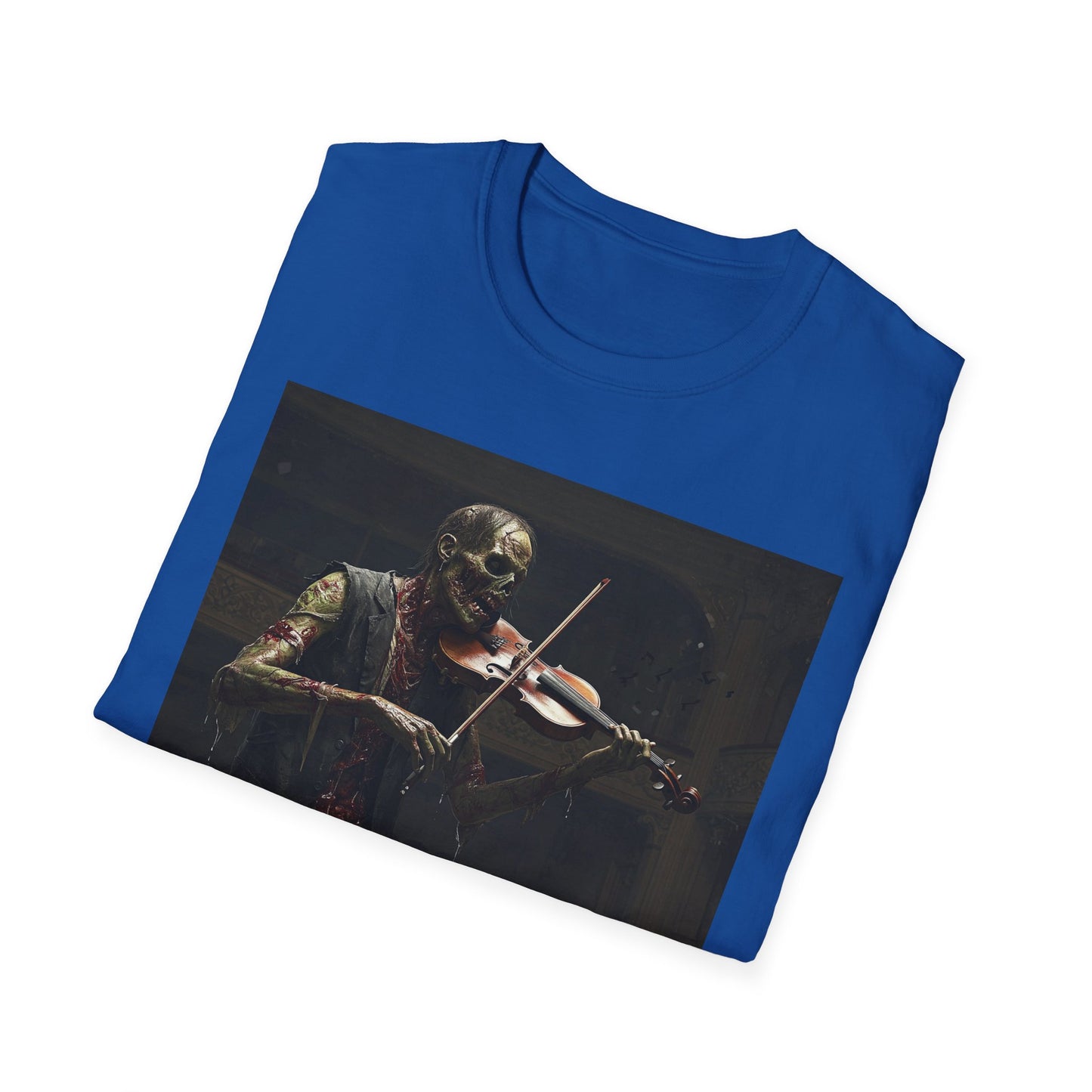 Vintage Zombie Violinist Apocalyptic Portrait Tee, bold, decaying zombie graphic