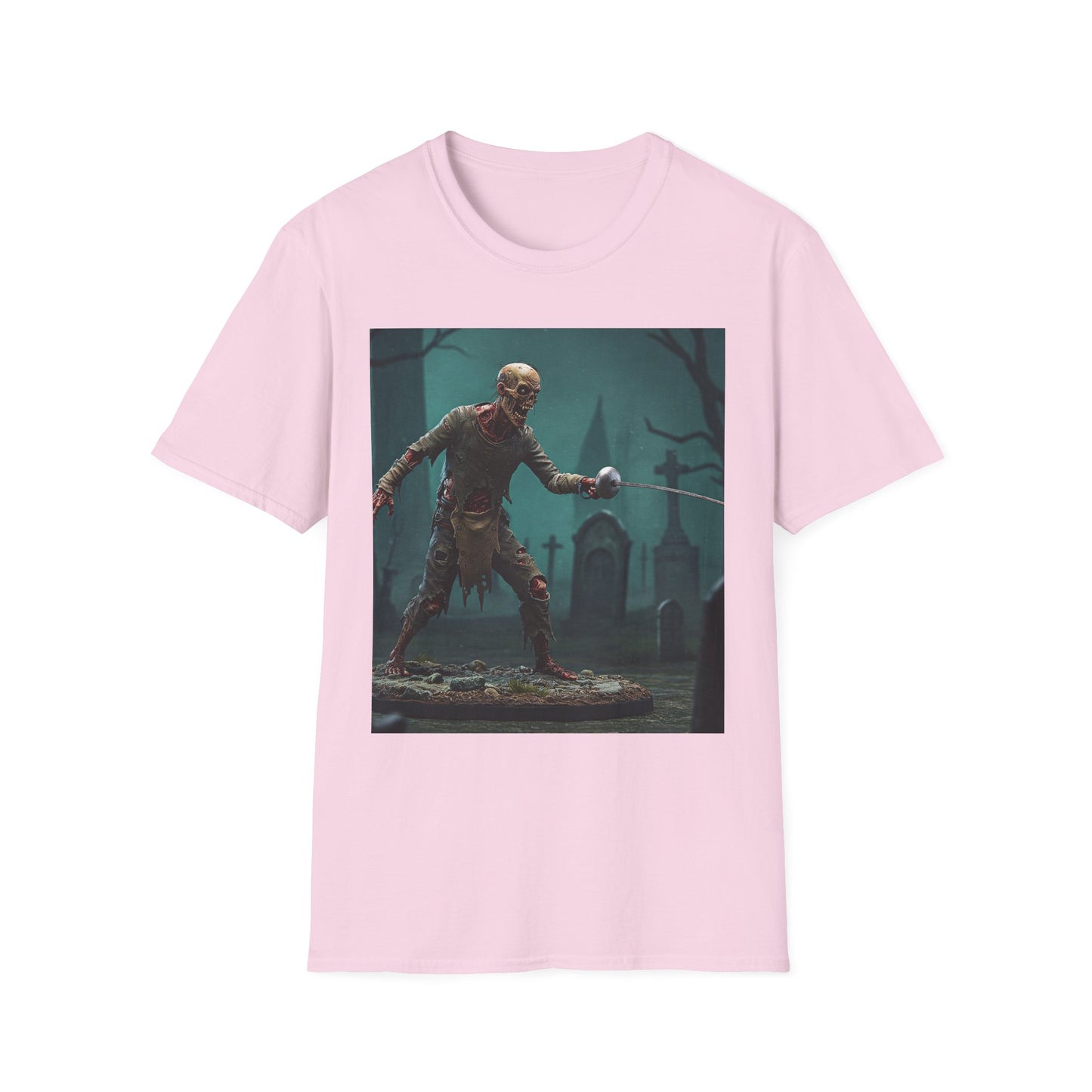 Zombie Swordsman Unisex Softstyle T-Shirt - Perfect for Halloween & Horror Fans