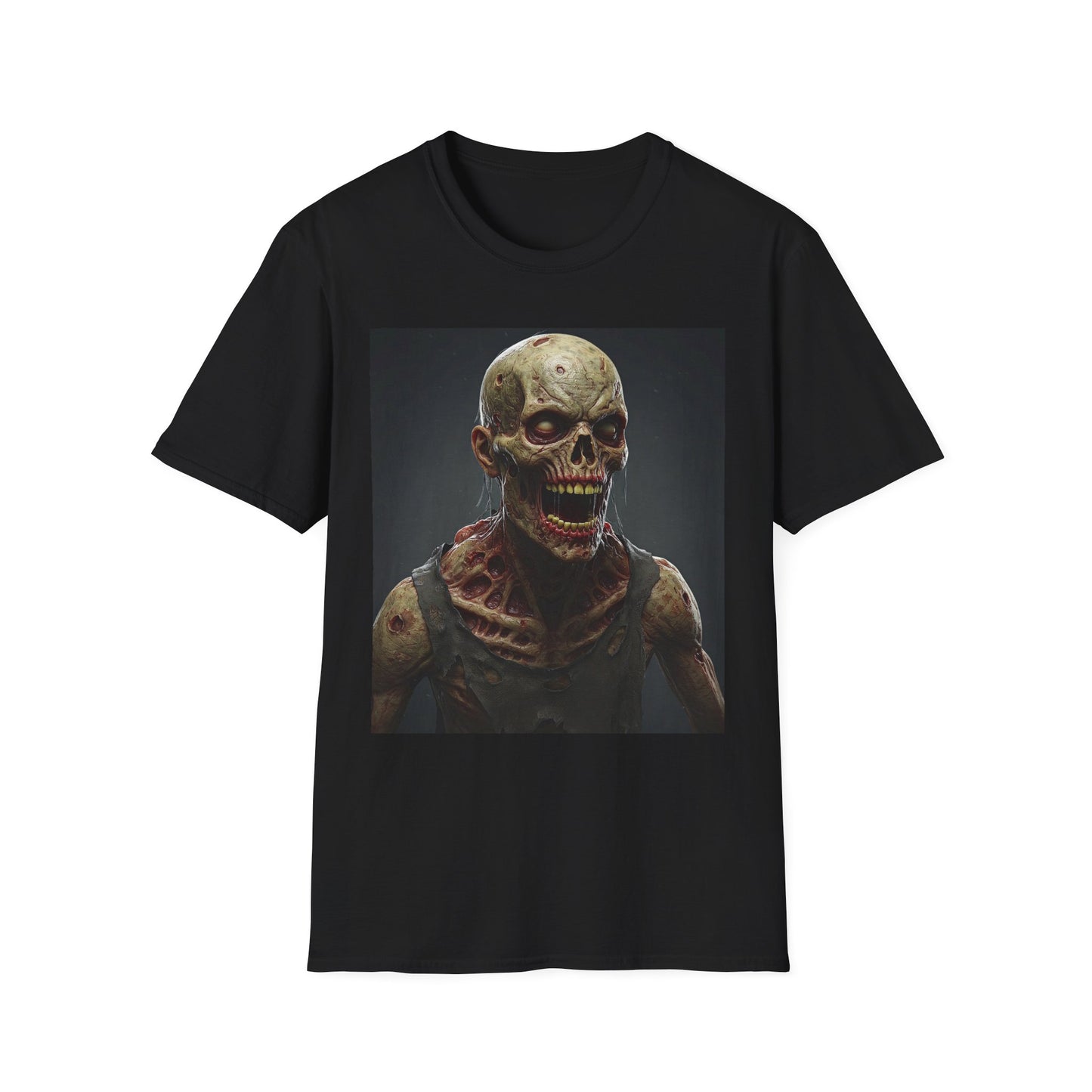 Unisex Softstyle T-Shirt with Creepy Zombie Graphic - Perfect for Halloween and Horror Fans