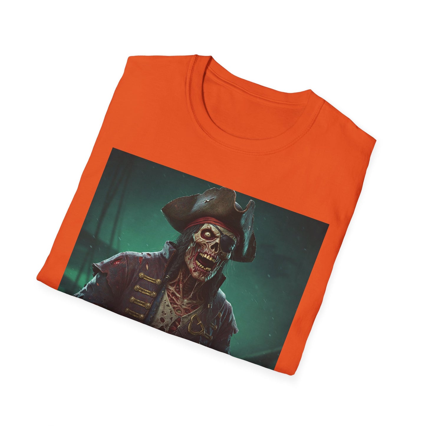 Pirate Skeleton Graphic Unisex Softstyle T-Shirt - Perfect for Halloween and Themed Parties