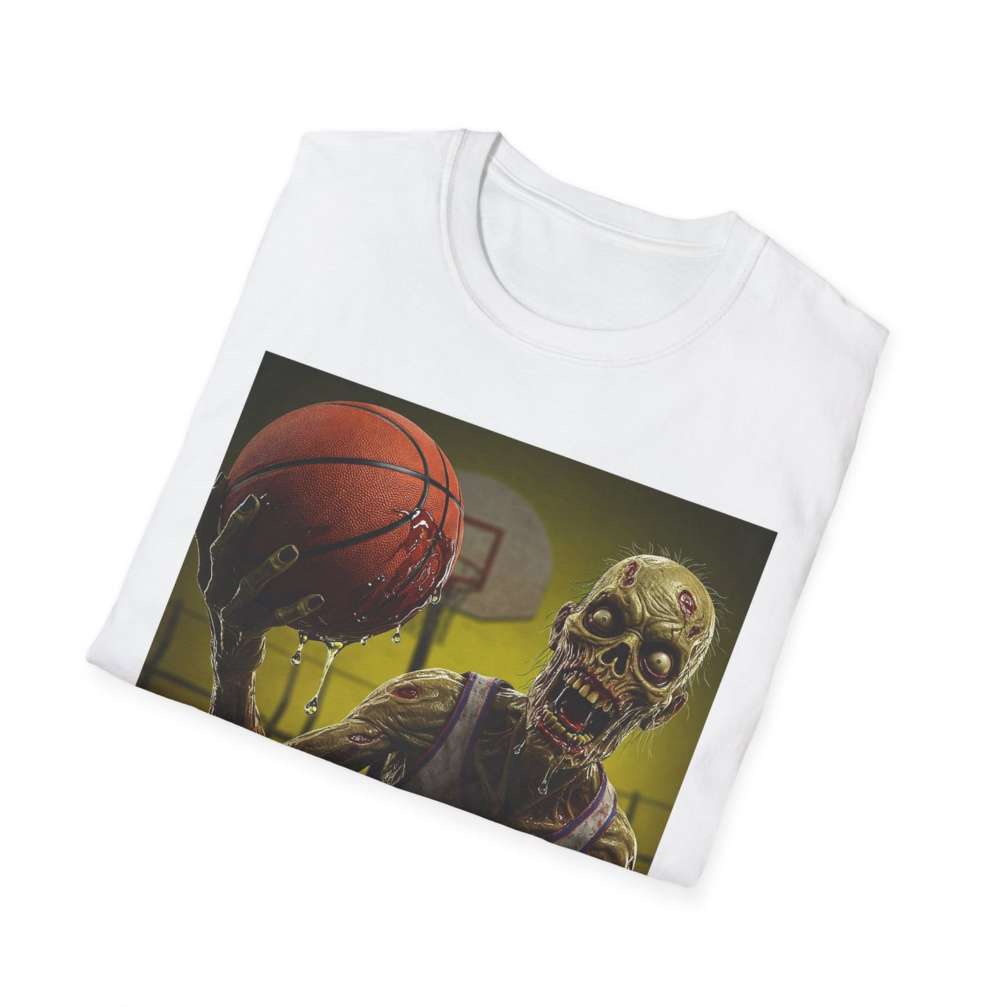 Zombie Basketball Apocalyptic Portrait Tee, bold, decaying zombie graphic