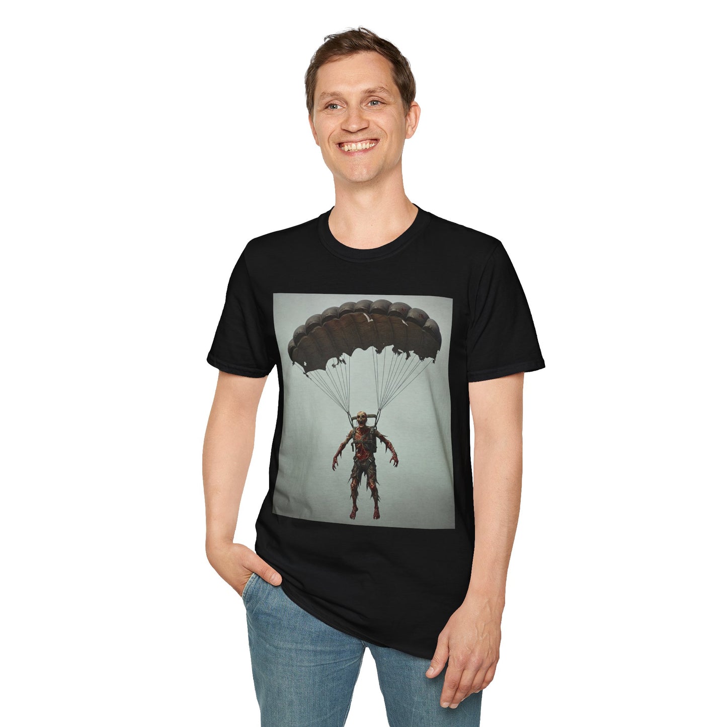 Adventure Awaits Parachuting Hero Unisex Softstyle T-Shirt