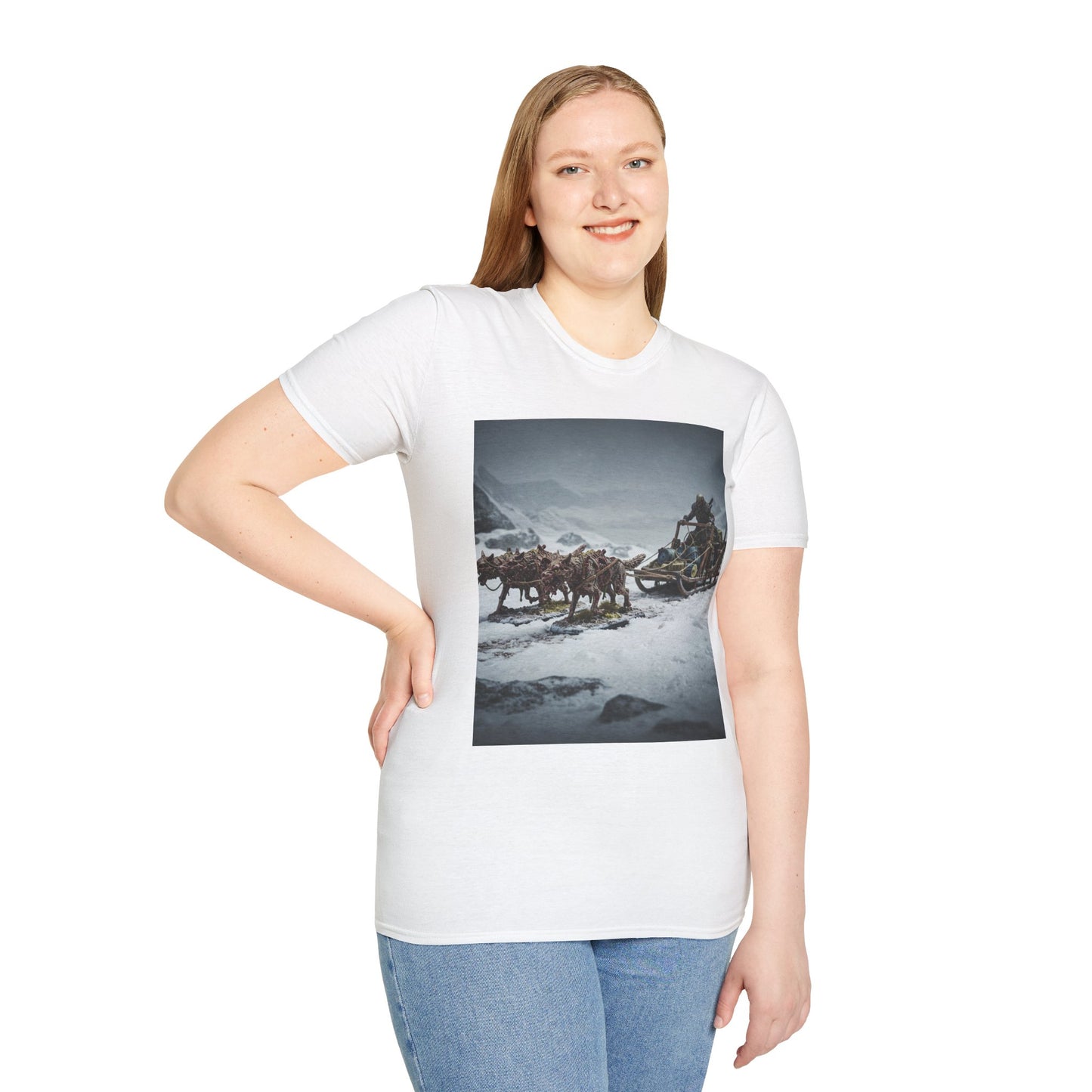 Adventure Awaits Unisex Softstyle T-Shirt - Mountain Trekking Design