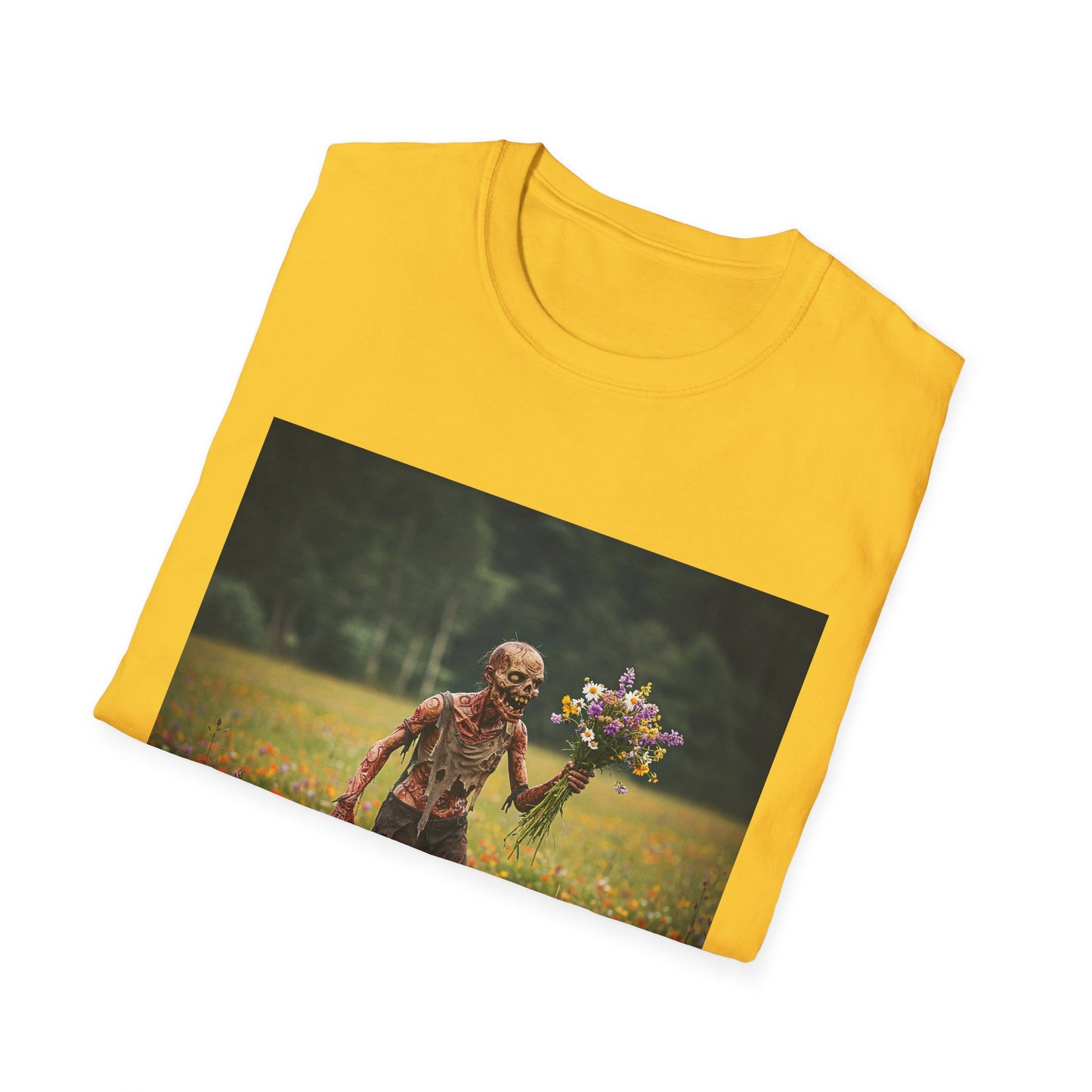 Zombie in Bloom Unisex Softstyle T-Shirt – Perfect for Halloween and Unique Gift Ideas