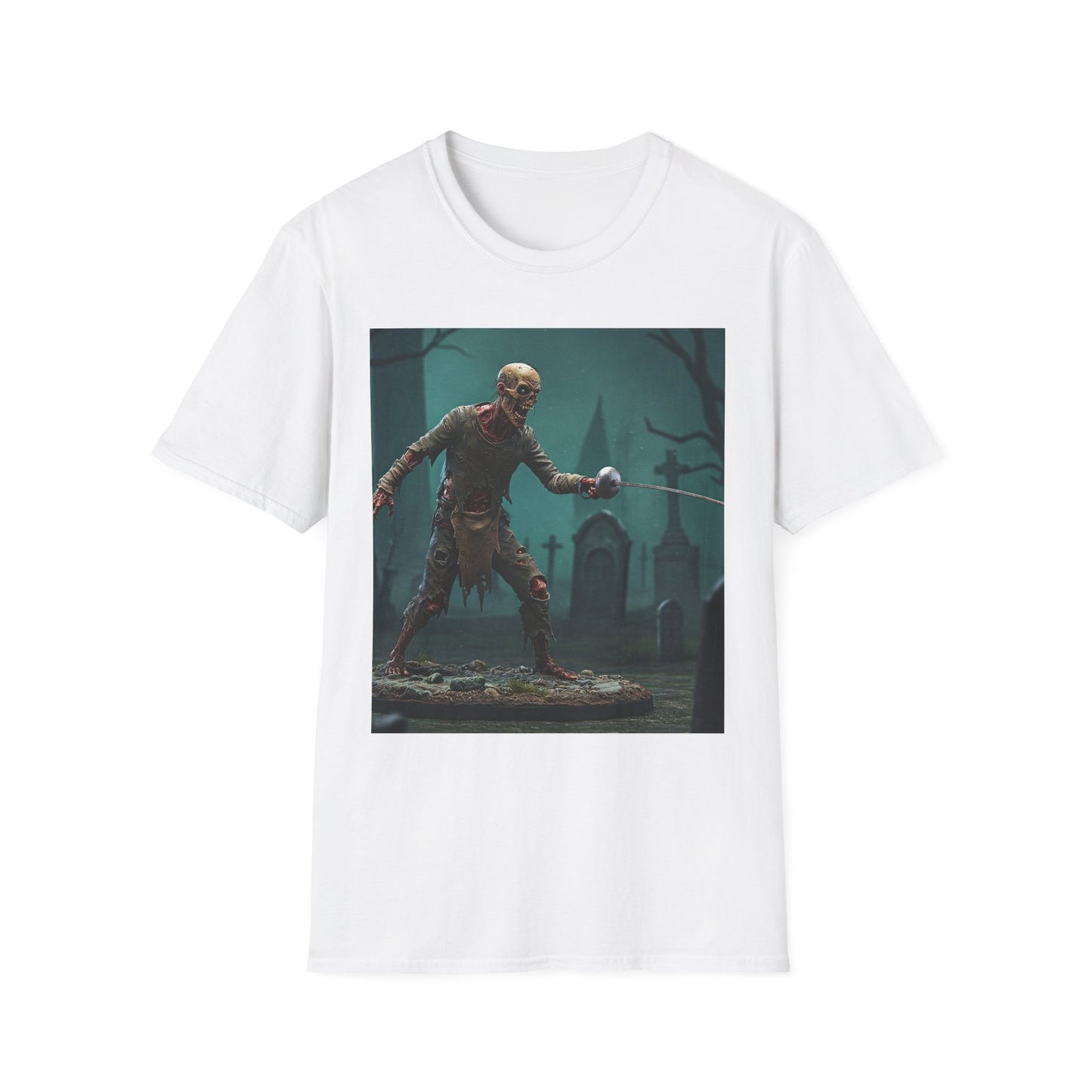 Zombie Swordsman Unisex Softstyle T-Shirt - Perfect for Halloween & Horror Fans