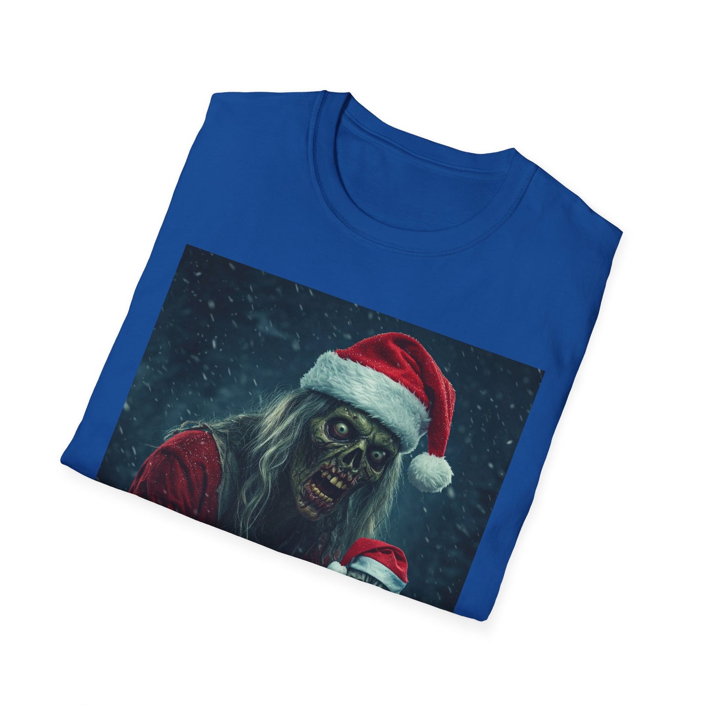 Festive Zombie Santa Apocalyptic Portrait Tee, bold, decaying zombie graphic