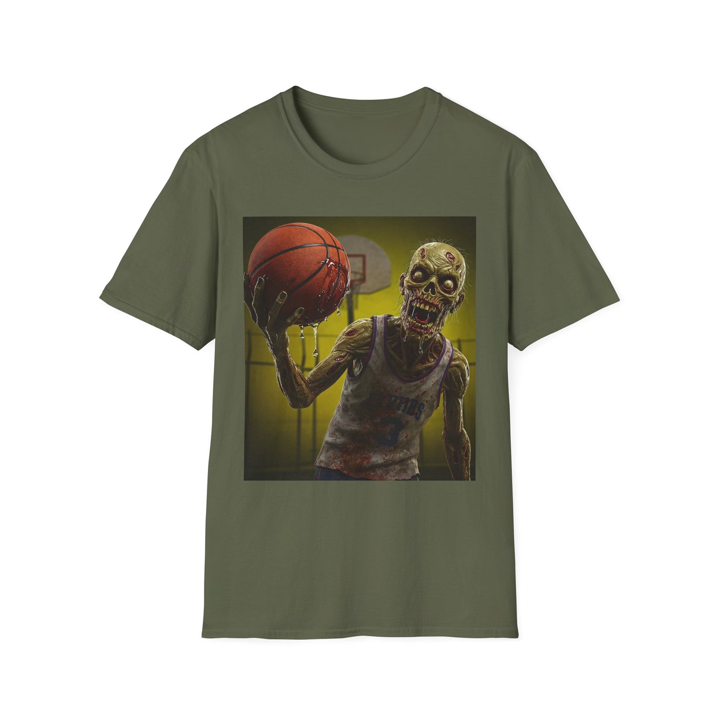 Zombie Basketball Apocalyptic Portrait Tee, bold, decaying zombie graphic