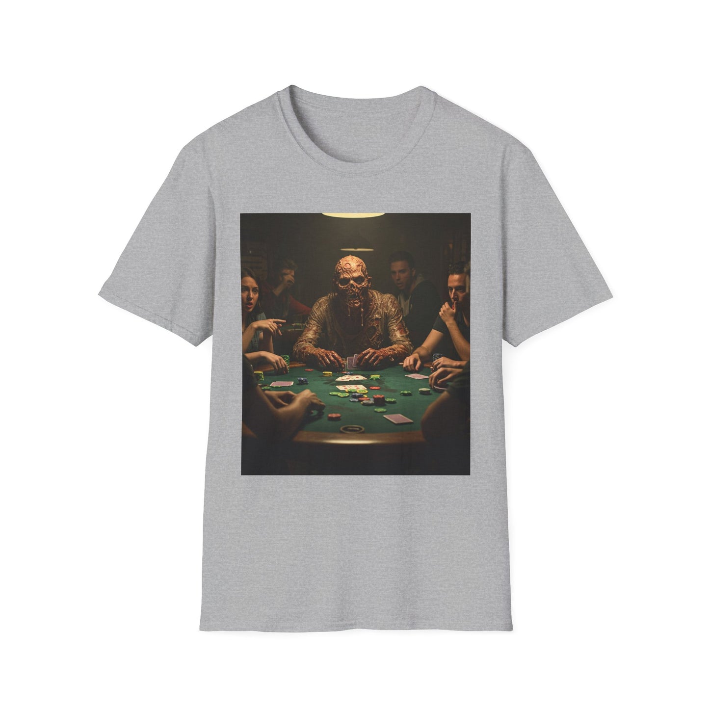 Poker Night Apocalyptic Portrait Tee, bold, decaying zombie graphic