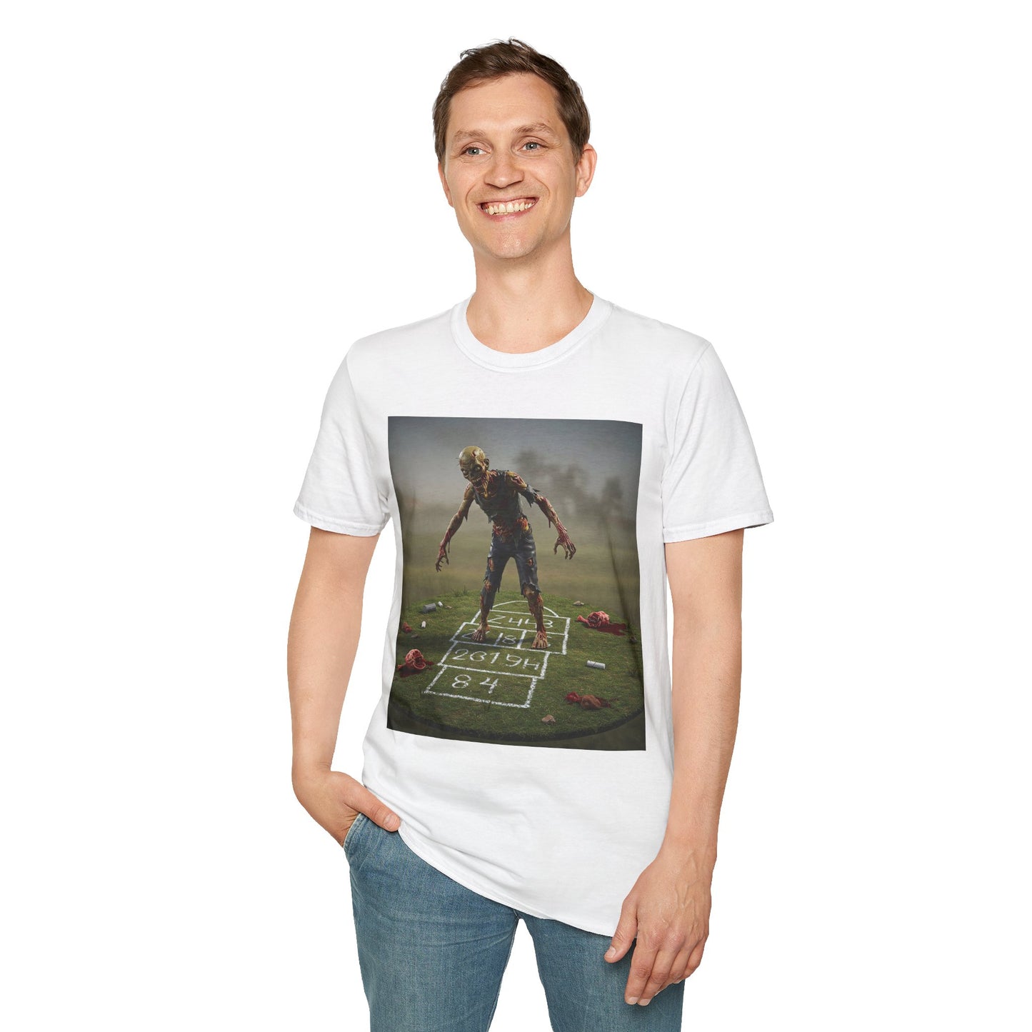 Unisex Zombie Hopscotch T-Shirt - Perfect for Halloween or Casual Wear