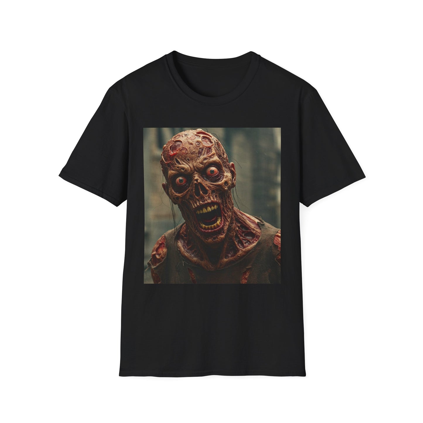 Creepy Zombie Unisex Softstyle T-Shirt for Halloween Horror Fans