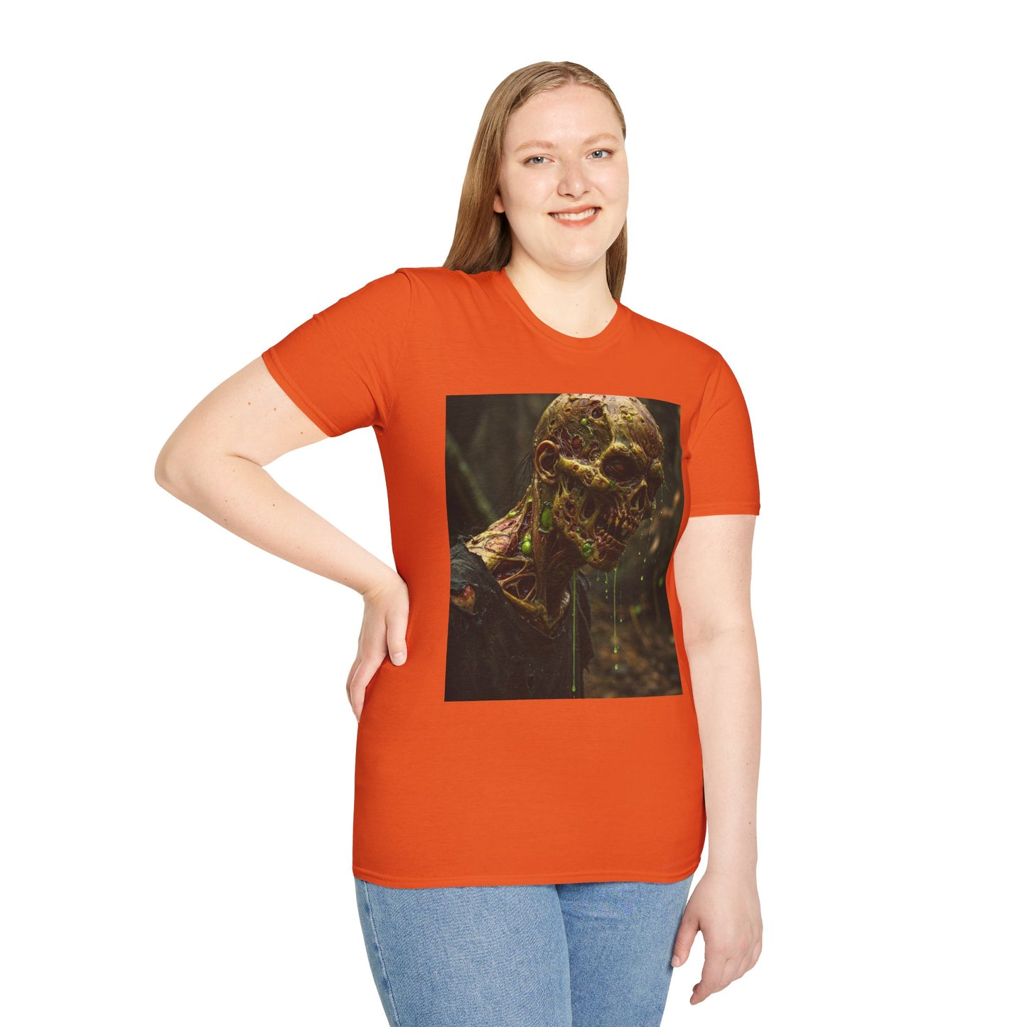 Creepy Zombie Graphic Unisex Softstyle T-Shirt - Perfect for Halloween and Horror Fans