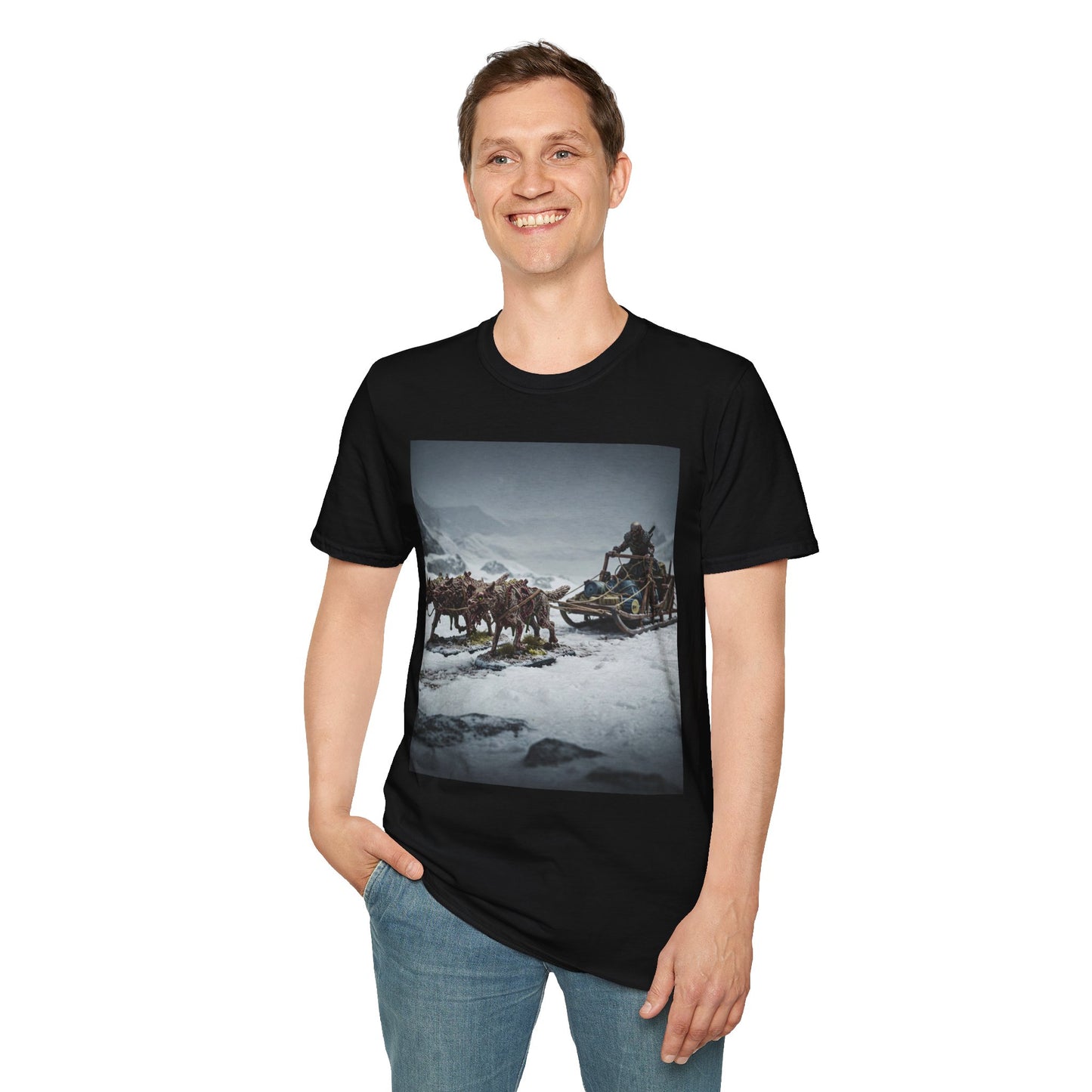 Adventure Awaits Unisex Softstyle T-Shirt - Mountain Trekking Design