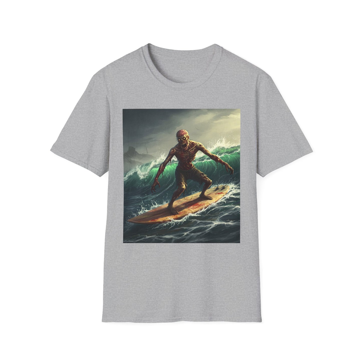 Zombie Surfer Apocalyptic Portrait Tee, bold, decaying zombie graphic