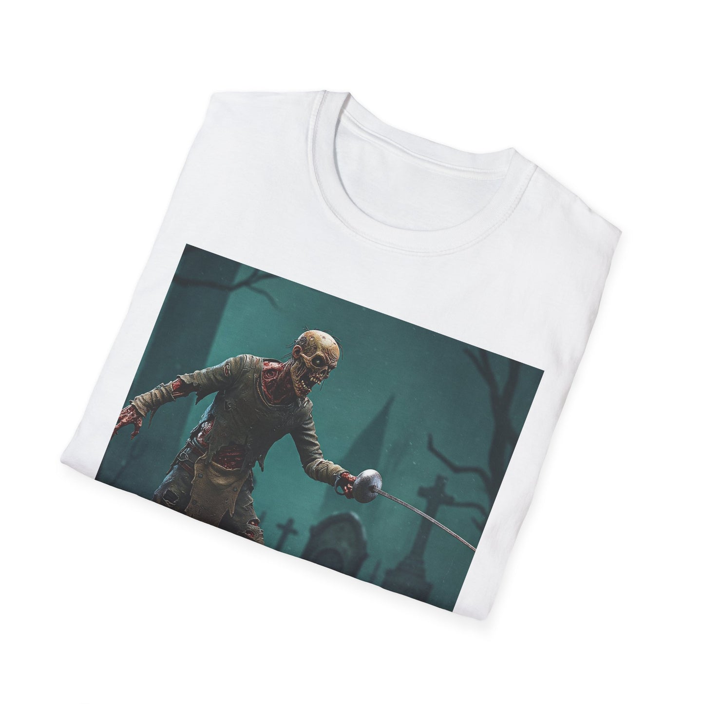 Zombie Swordsman Unisex Softstyle T-Shirt - Perfect for Halloween & Horror Fans