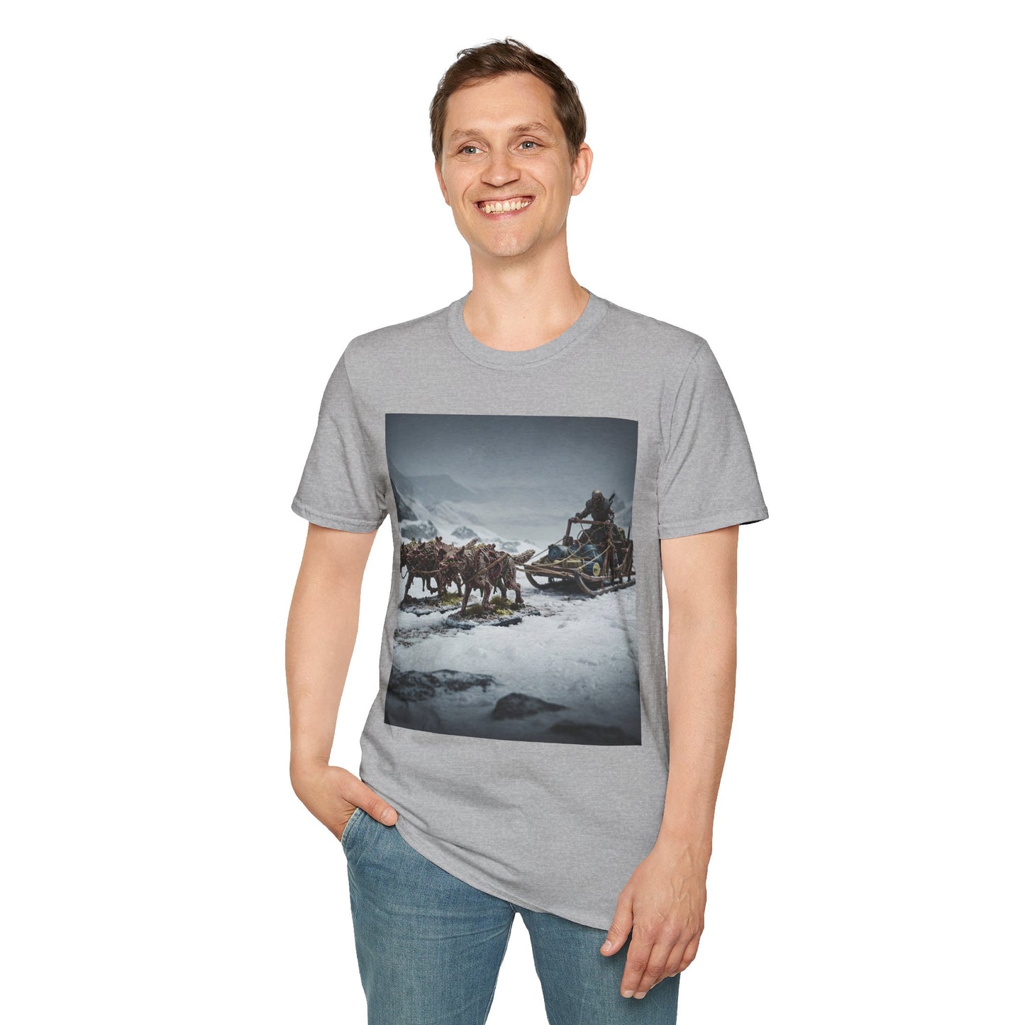 Adventure Awaits Unisex Softstyle T-Shirt - Mountain Trekking Design