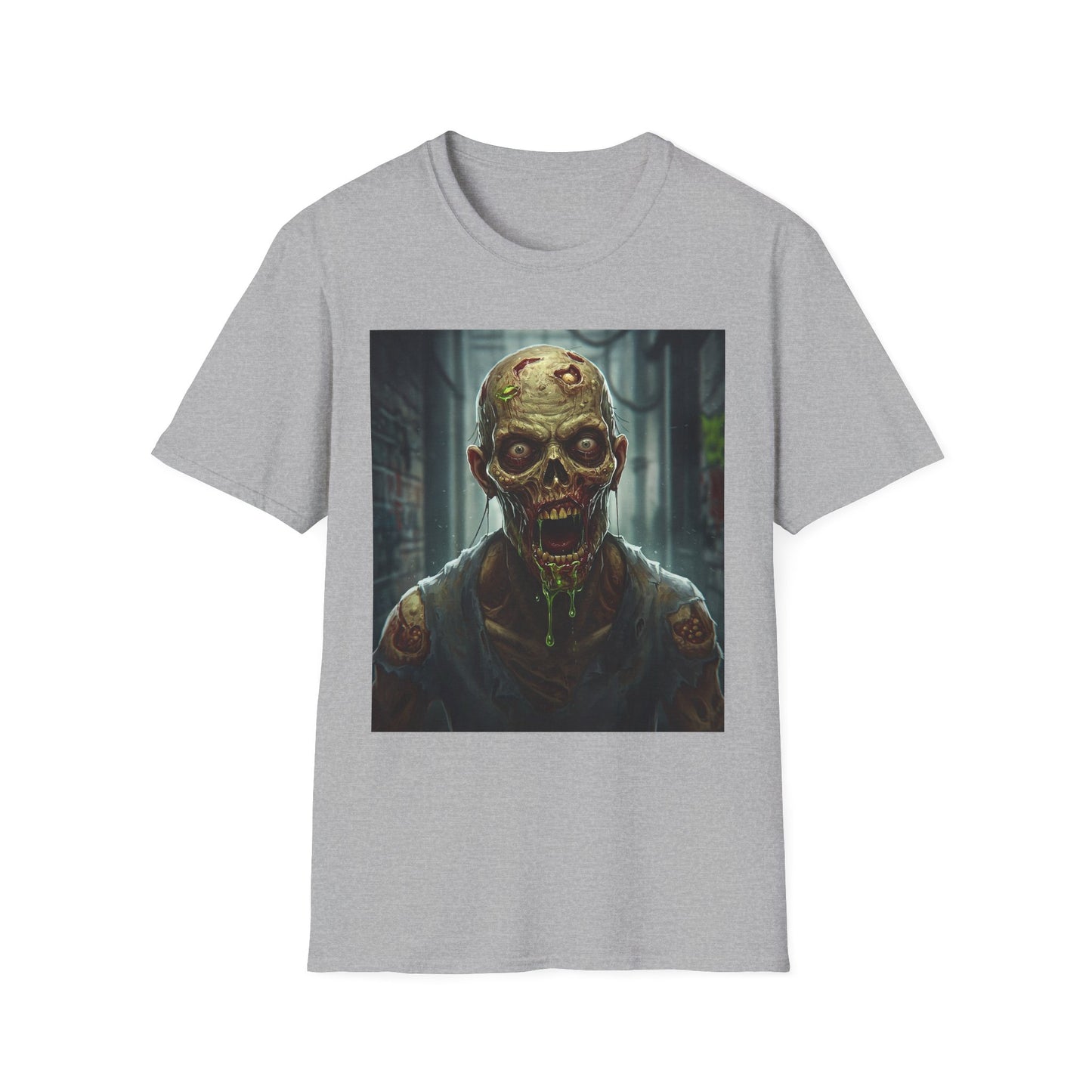 Apocalyptic Portrait Tee, bold, decaying zombie graphic