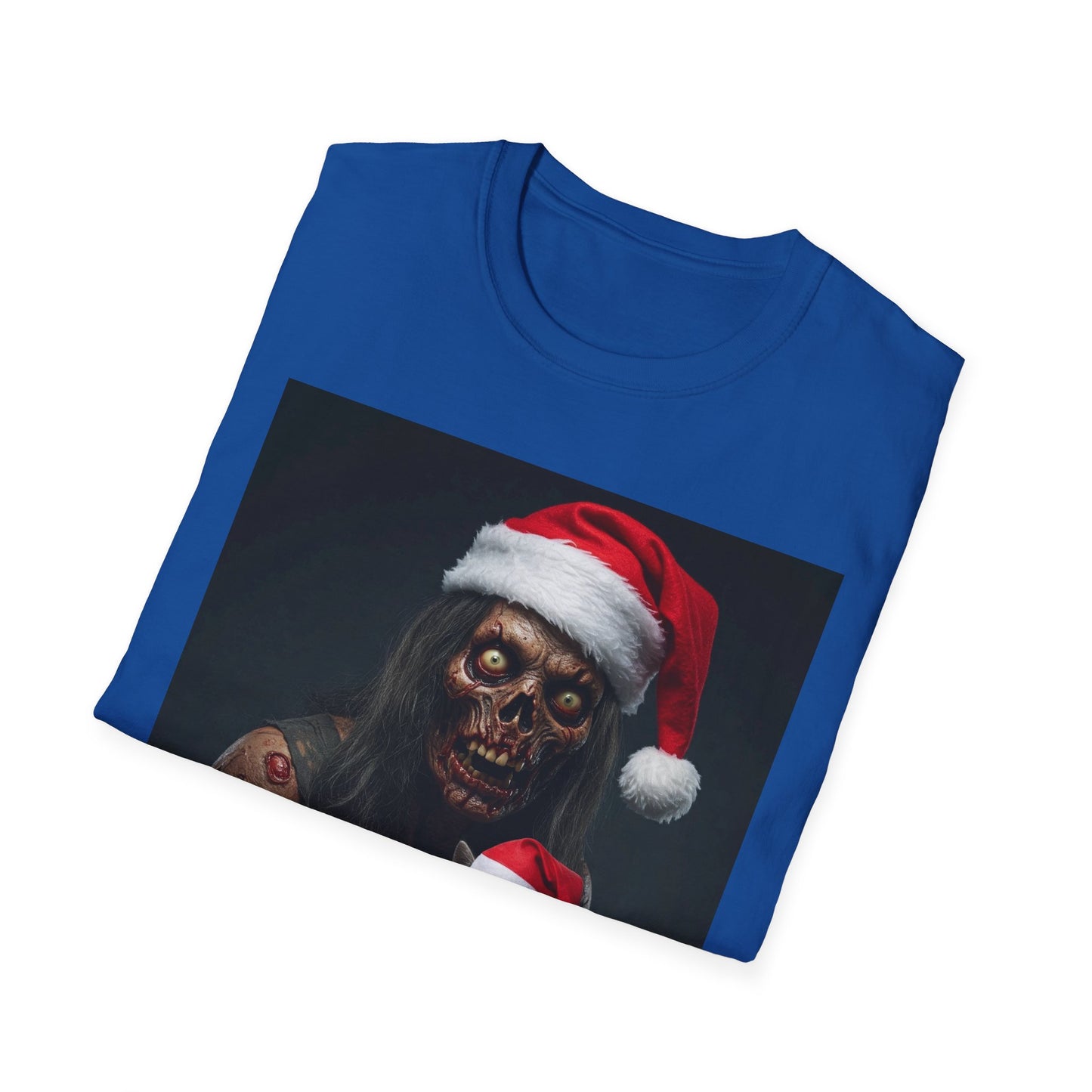 Festive Zombie and Cat Apocalyptic Portrait Tee, bold, decaying zombie graphic