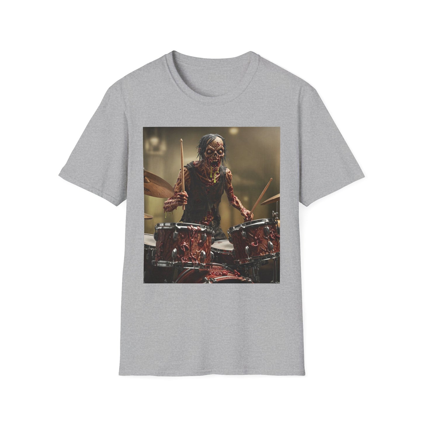 Zombie Drummer Unisex Softstyle T-Shirt - Perfect for Music Lovers and Halloween