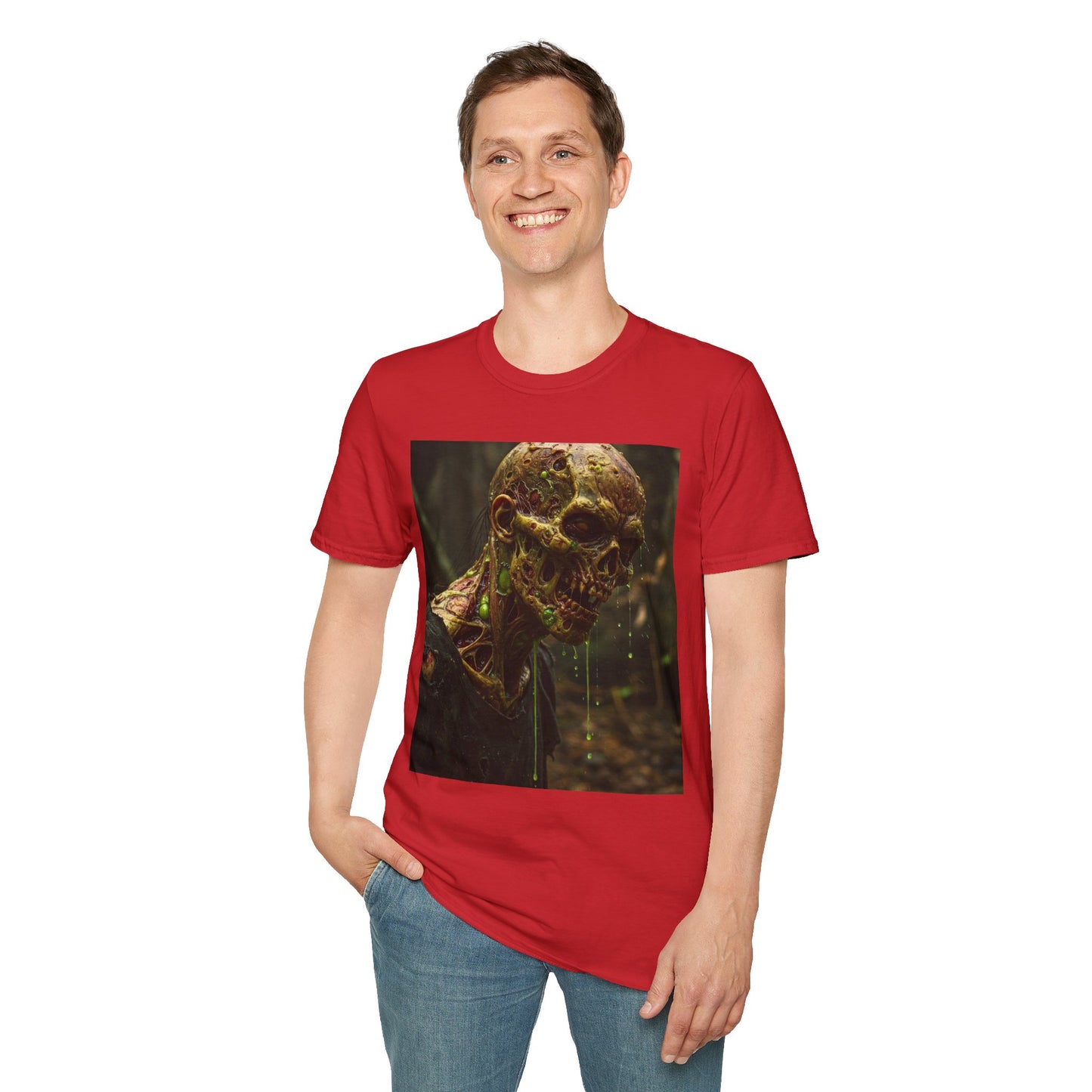 Creepy Zombie Graphic Unisex Softstyle T-Shirt - Perfect for Halloween and Horror Fans