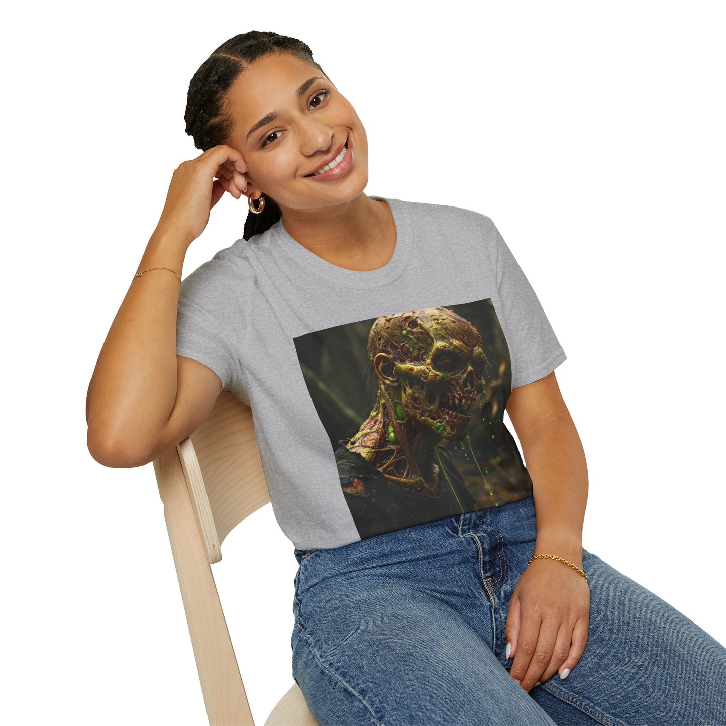 Creepy Zombie Graphic Unisex Softstyle T-Shirt - Perfect for Halloween and Horror Fans