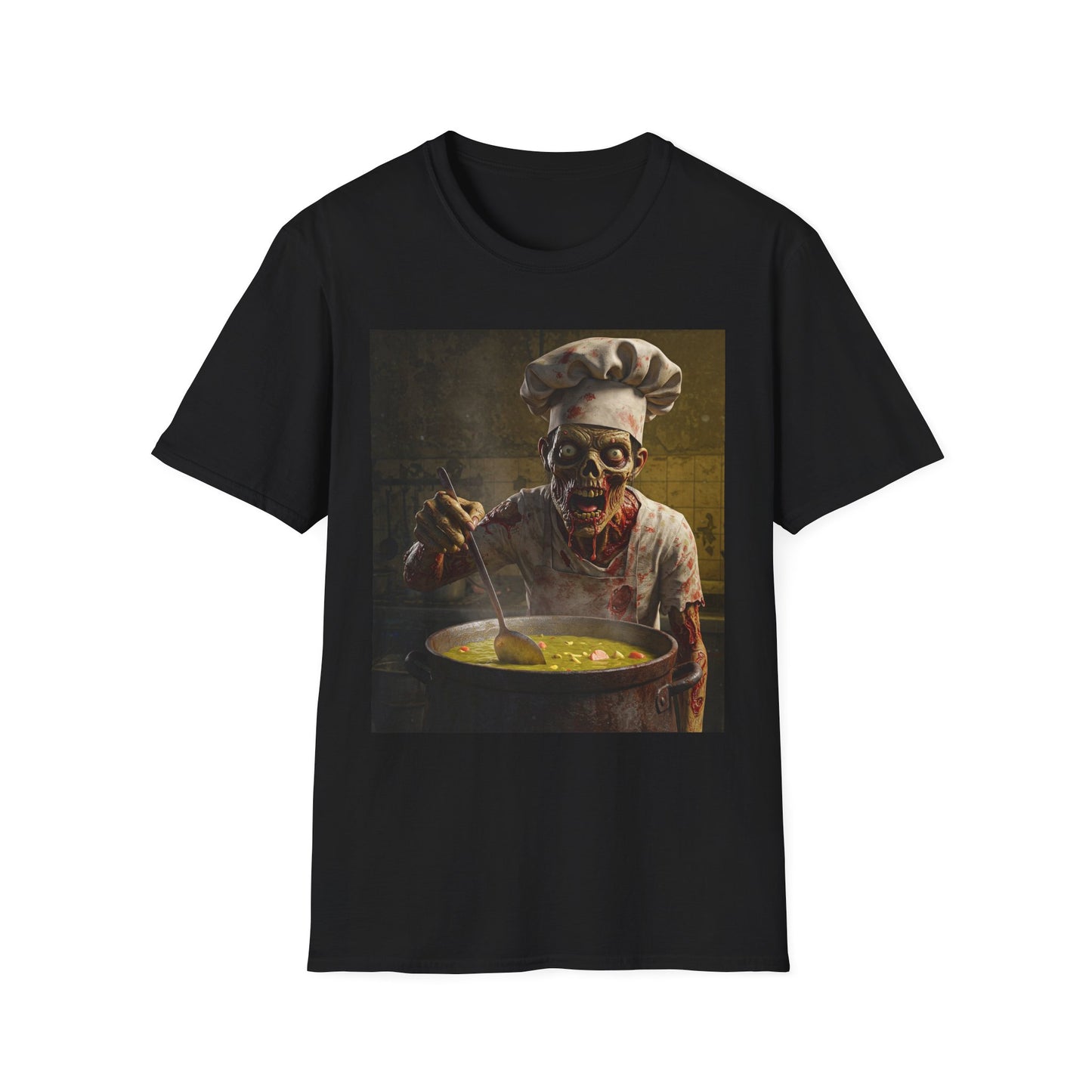 Zombie Chef Apocalyptic Portrait Tee, bold, decaying zombie graphic