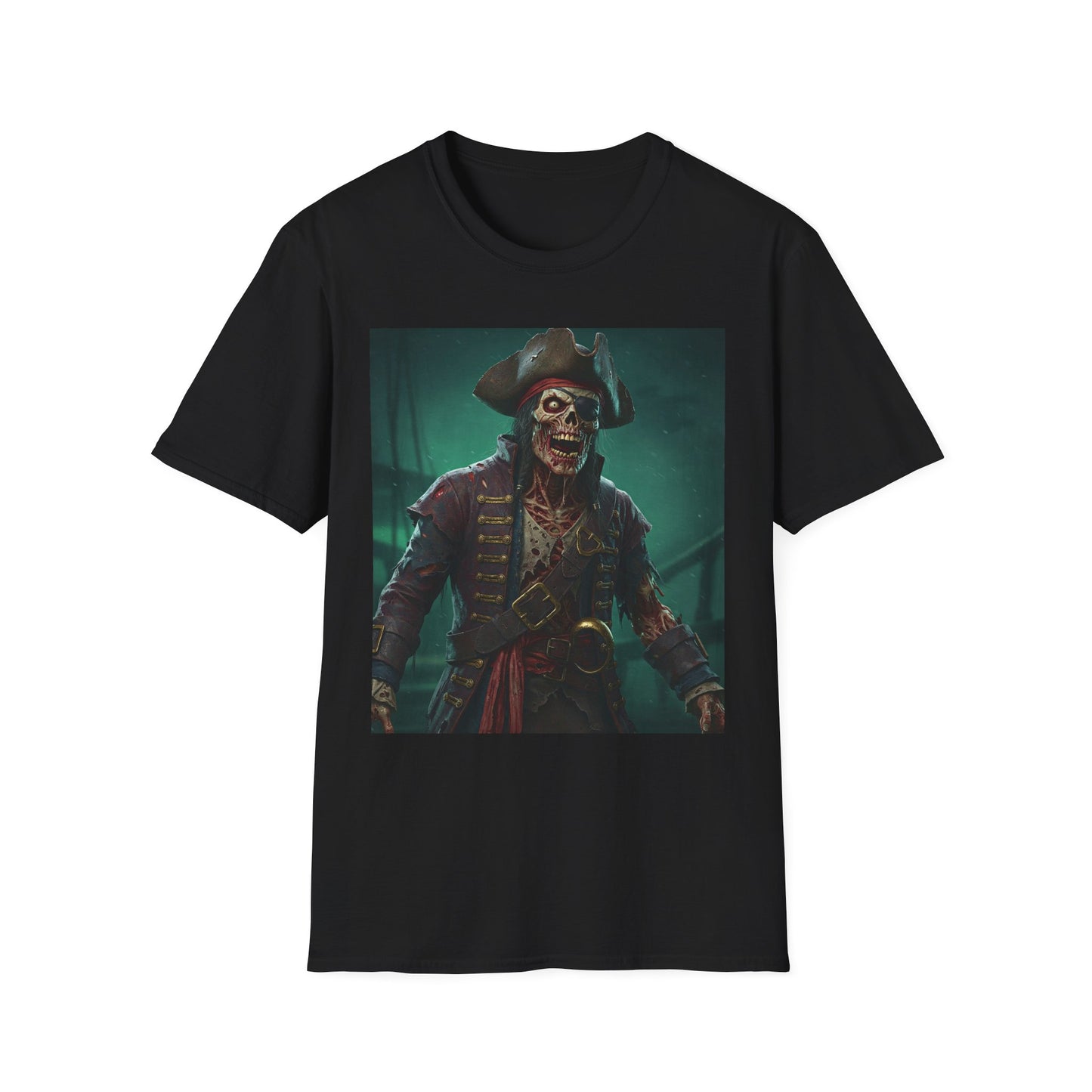 Pirate Skeleton Graphic Unisex Softstyle T-Shirt - Perfect for Halloween and Themed Parties