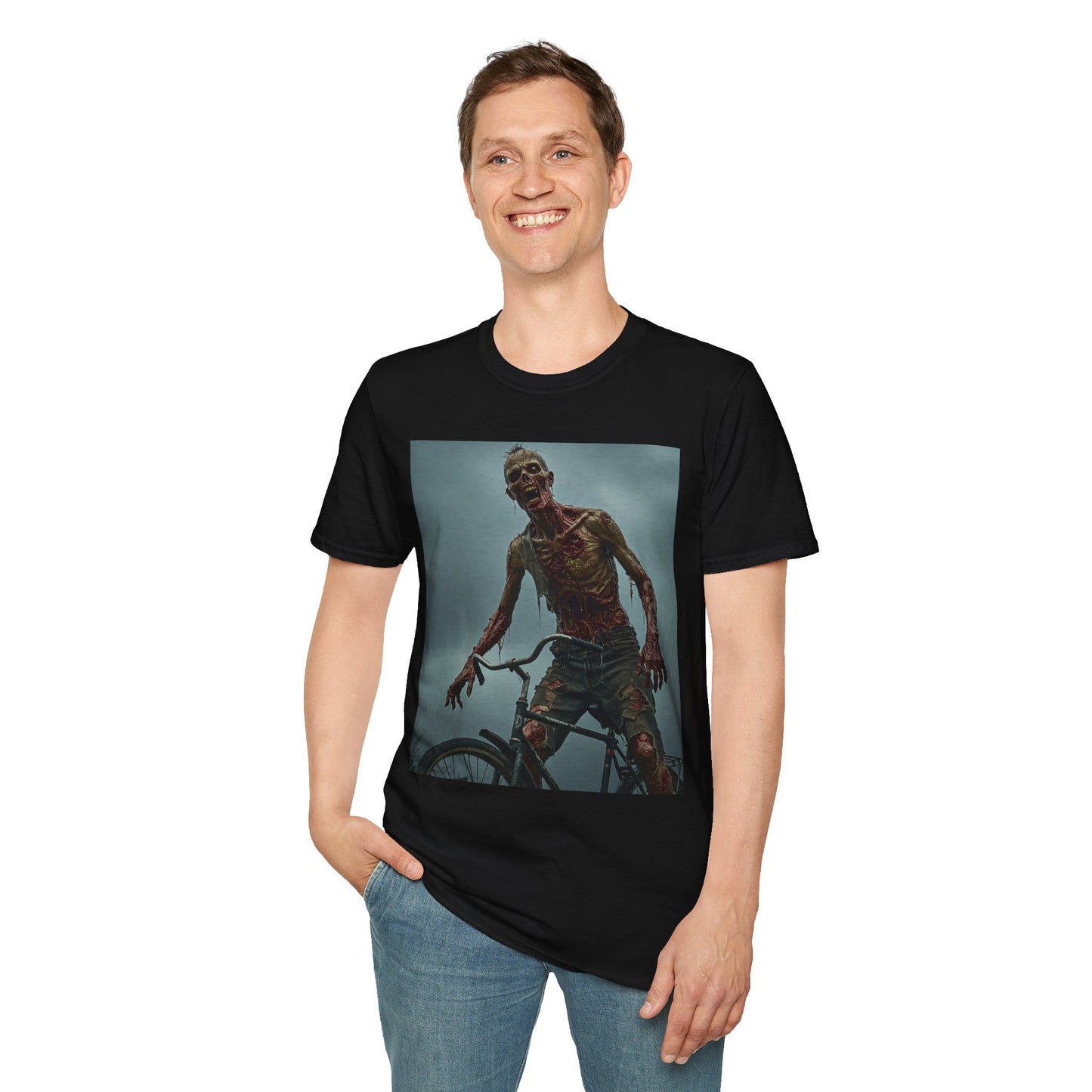 Unisex Zombie Graphic T-Shirt - Spooky Biker Design for Halloween